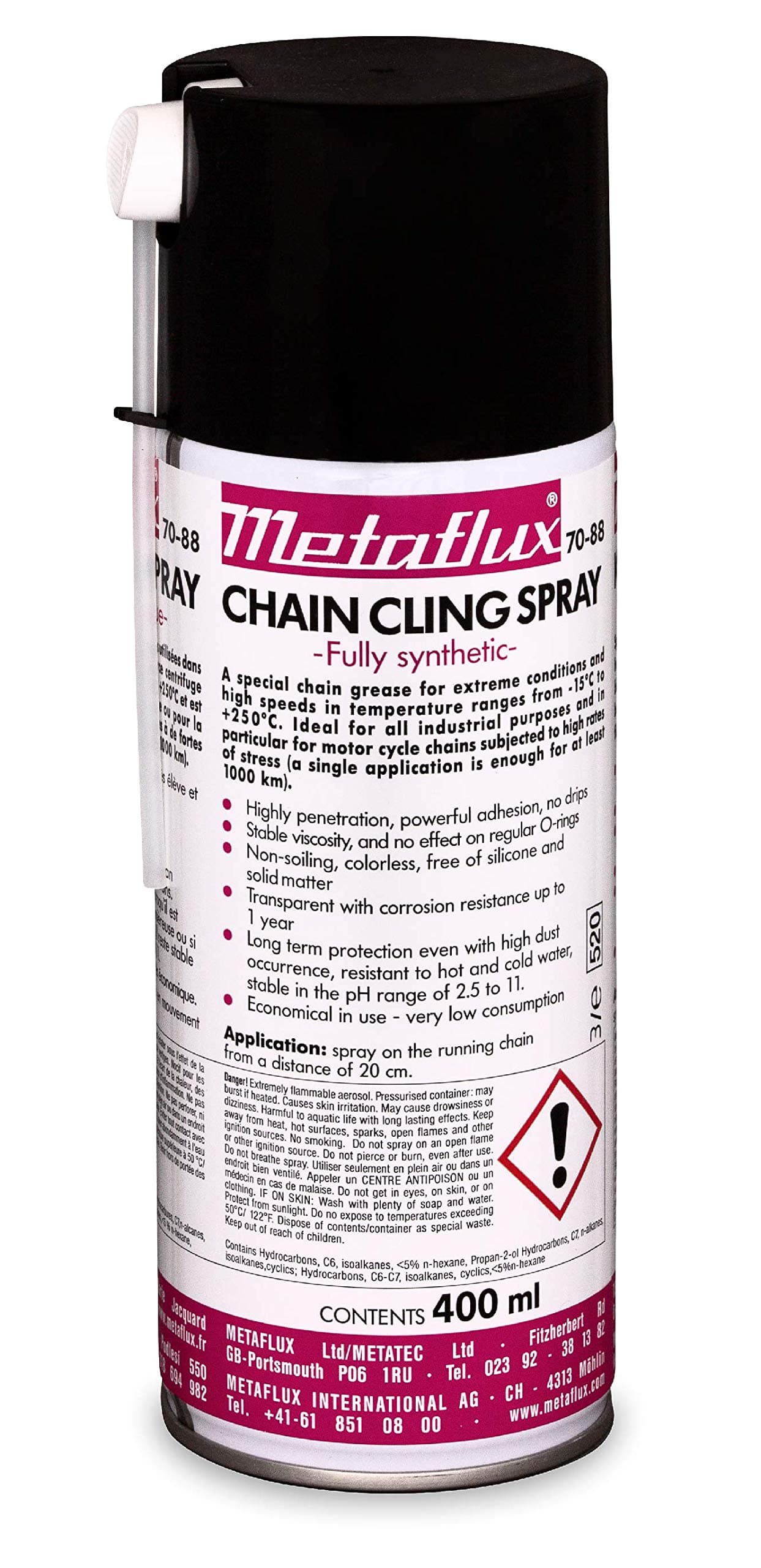 Fully Synthetic Chain Cling Spray Lubricant Metaflux 70-88 for high Speed Rotating Chains No Dripping with Excellent Penetration and Adhesion