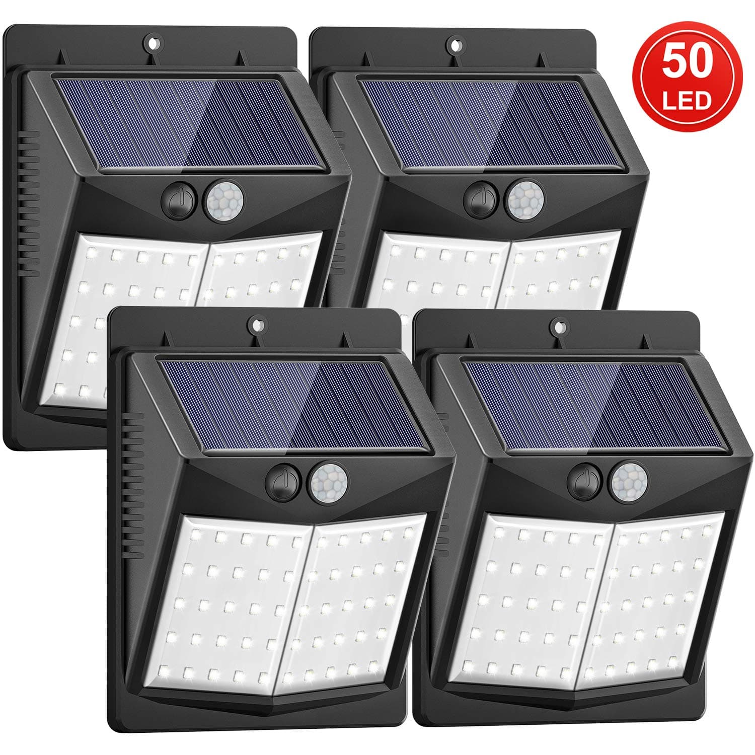 [Upgraded 50 LED] Solar Lights Outdoor, SEZAC Solar Security Lights Solar 150° Wide Angle Lighting Solar Motion Sensor Lights Wireless Waterproof Outdoor Lights for Garden Fence Patio Garage (4 Pack)