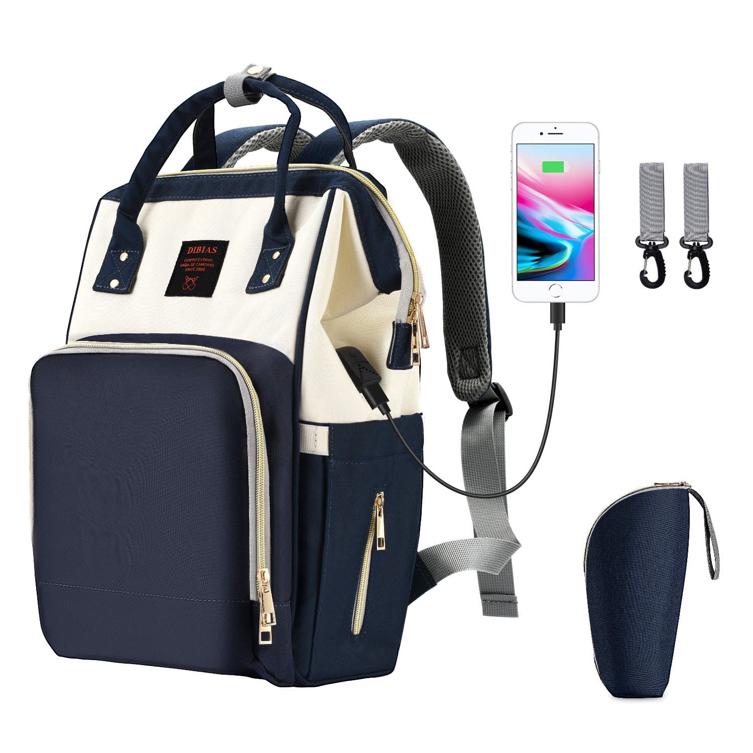 Pieviev Backpack Diaper Bag for Mom/Dad with USB Charging Port, Blue Land Baby Diaper Bag Backpack Wide Open Multi-Function for Diapers, 24L Large Capacity, Modern and Fashion (Blue)