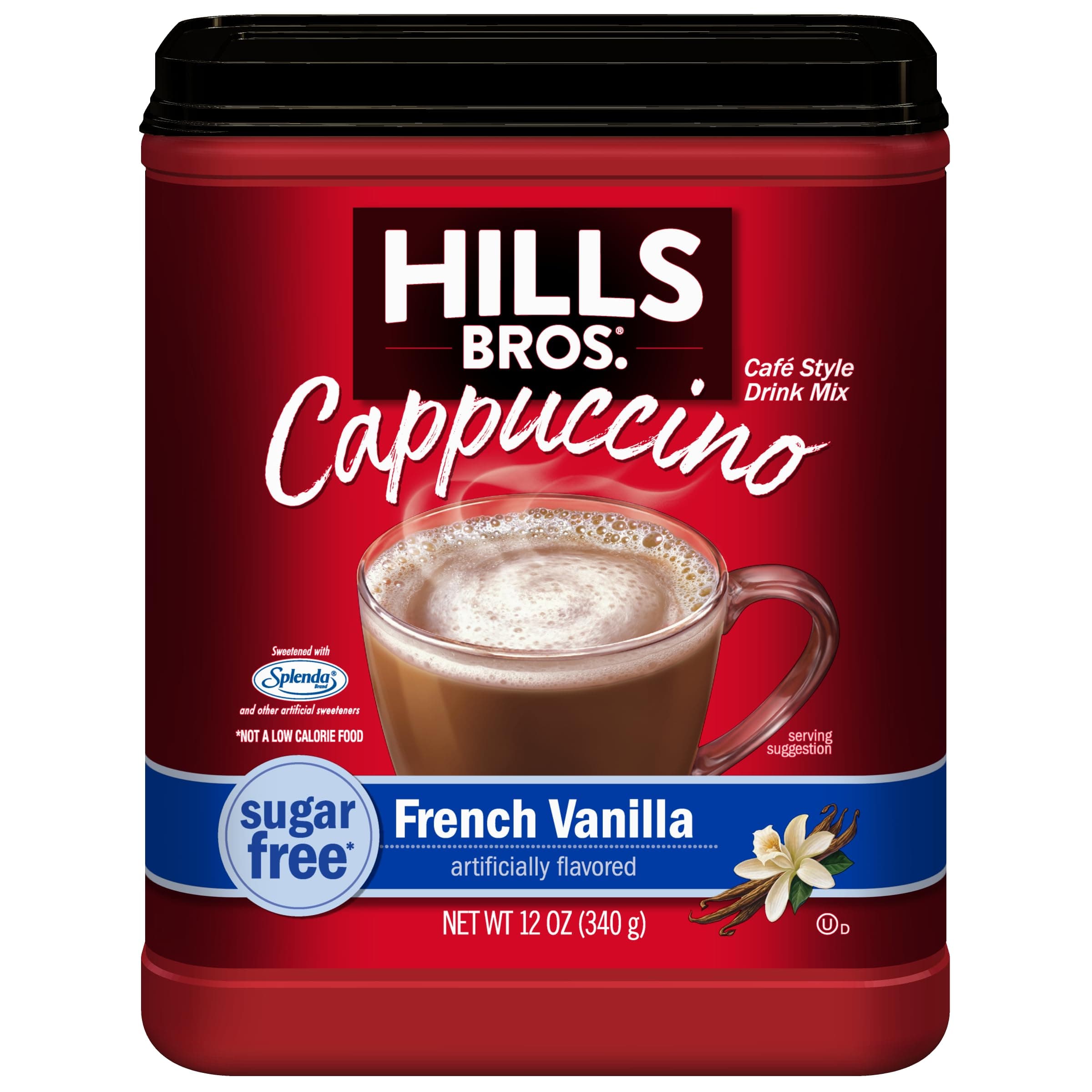 Hills Bros Cappuccino Sugarfree French Vanilla Cafe Style Drink Mix 340g Tub