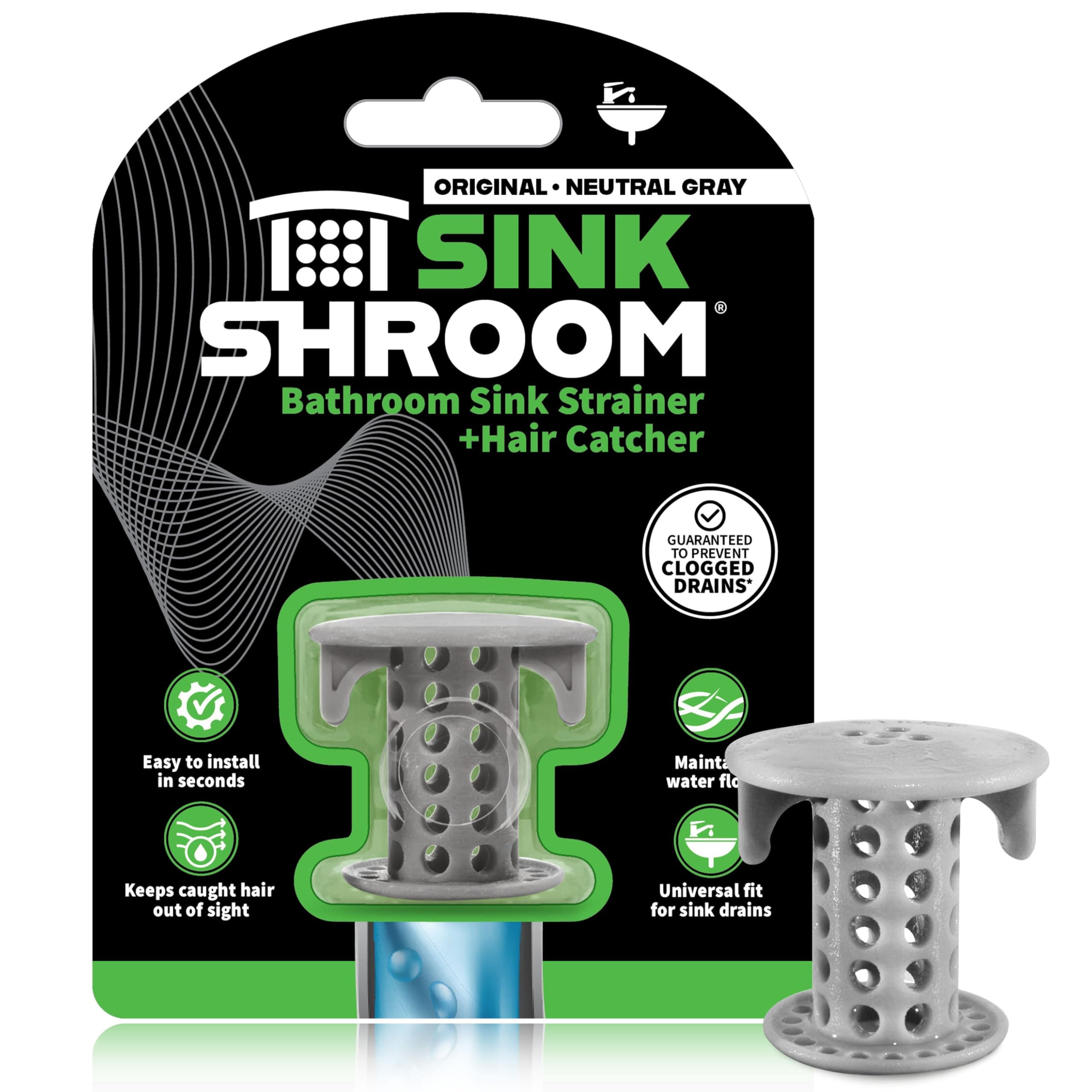 SinkShroom The Revolutionary Sink Drain Protector Hair Catcher/Strainer/Snare, Gray