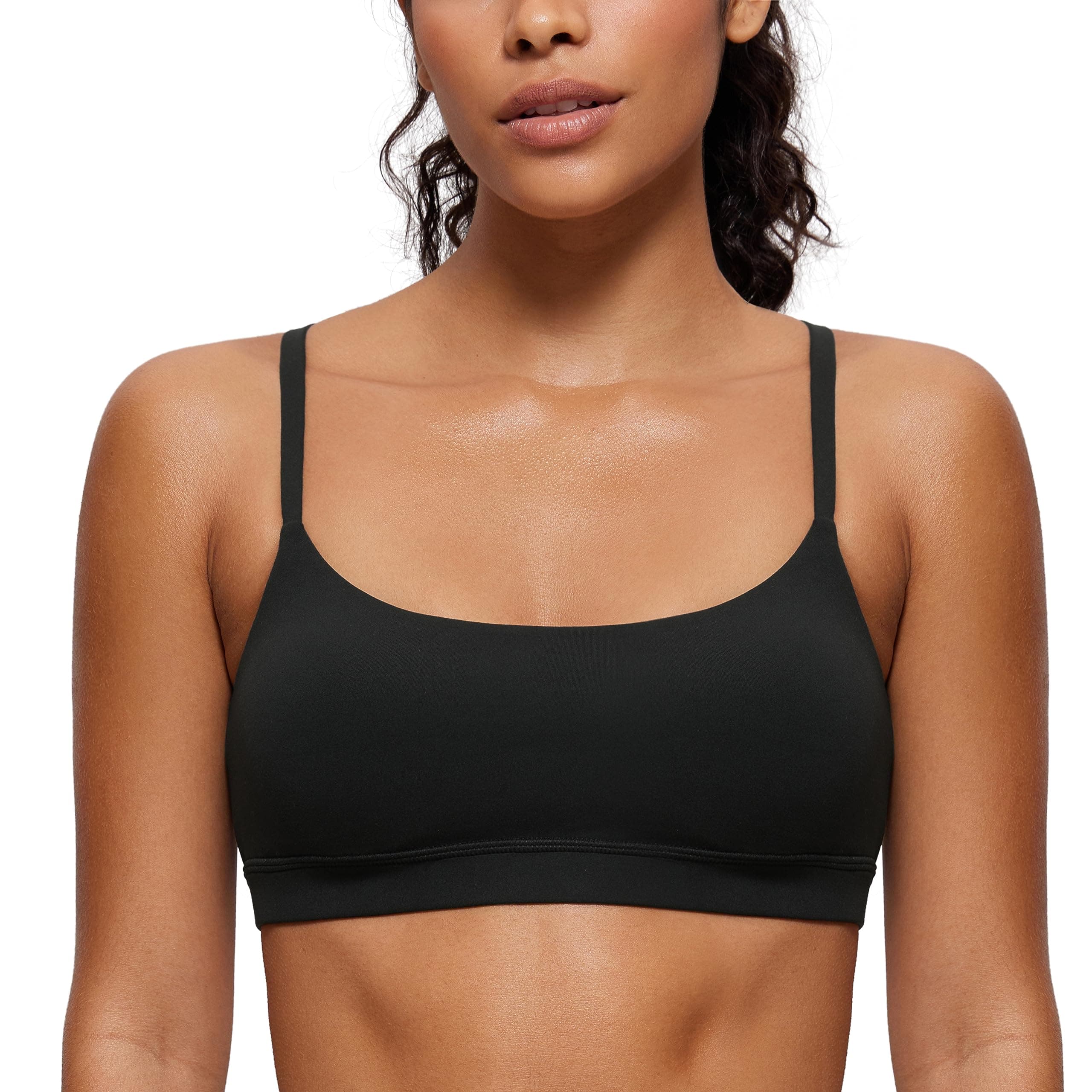 Butterluxe Adjustable Spaghetti Strap Sports Bras for Women - Scoop Neck Wireless Padded Yoga Workout Crop Top