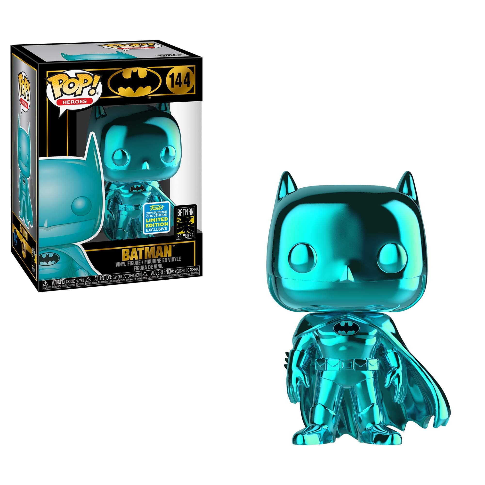 Funko Pop! DC Batman 80 Years Teal Chrome Batman 2019 Shared Sticker Exclusive SDCC