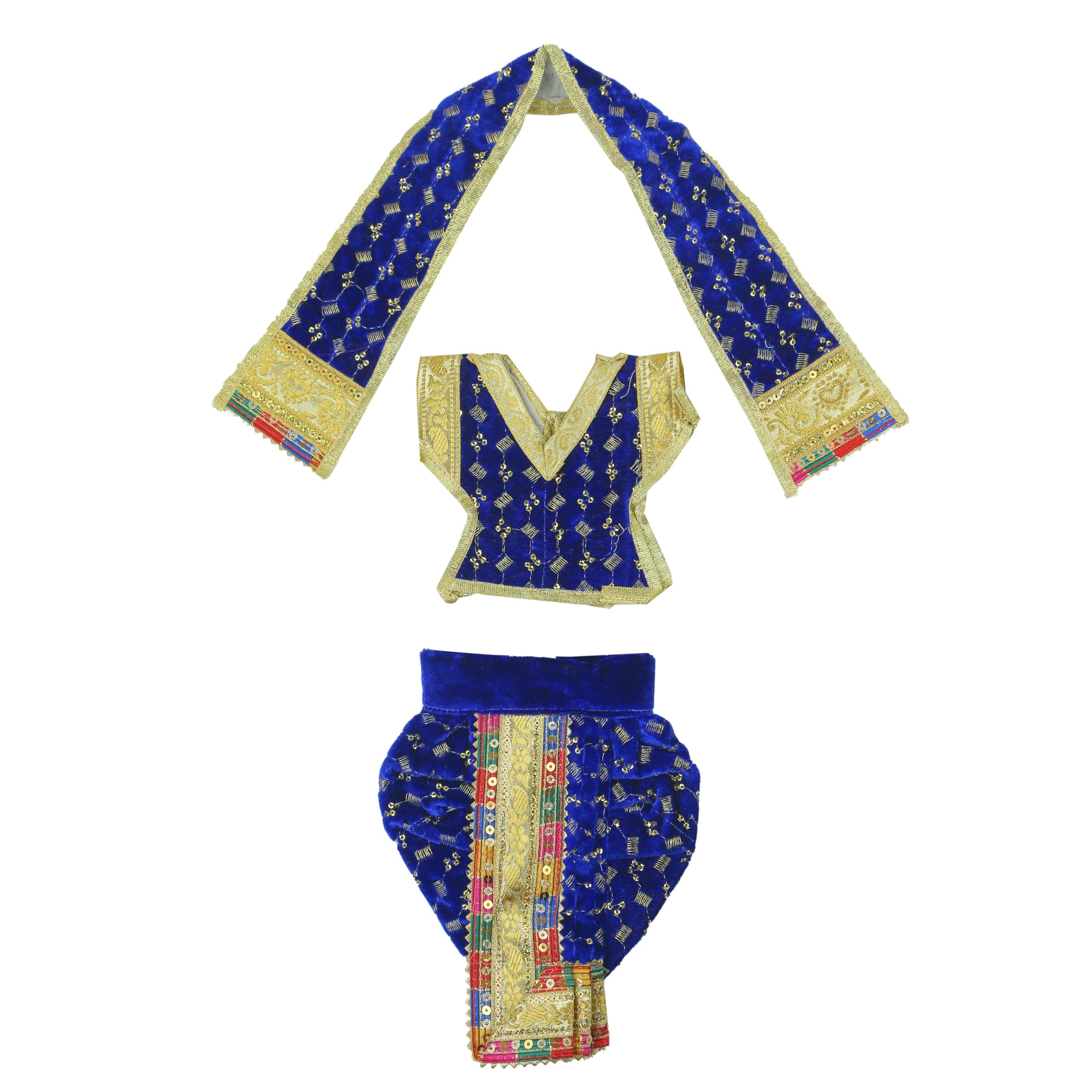 Decorative God Dhoti Dress Ganpati/Krishna Set/Poshak for God/Dhoti Set for Statues of Home Mandir/God Clothe/Dress for Ganpati/Vinayagar veshti Vastra for Traditional Festival(Size:-6")(Blue)