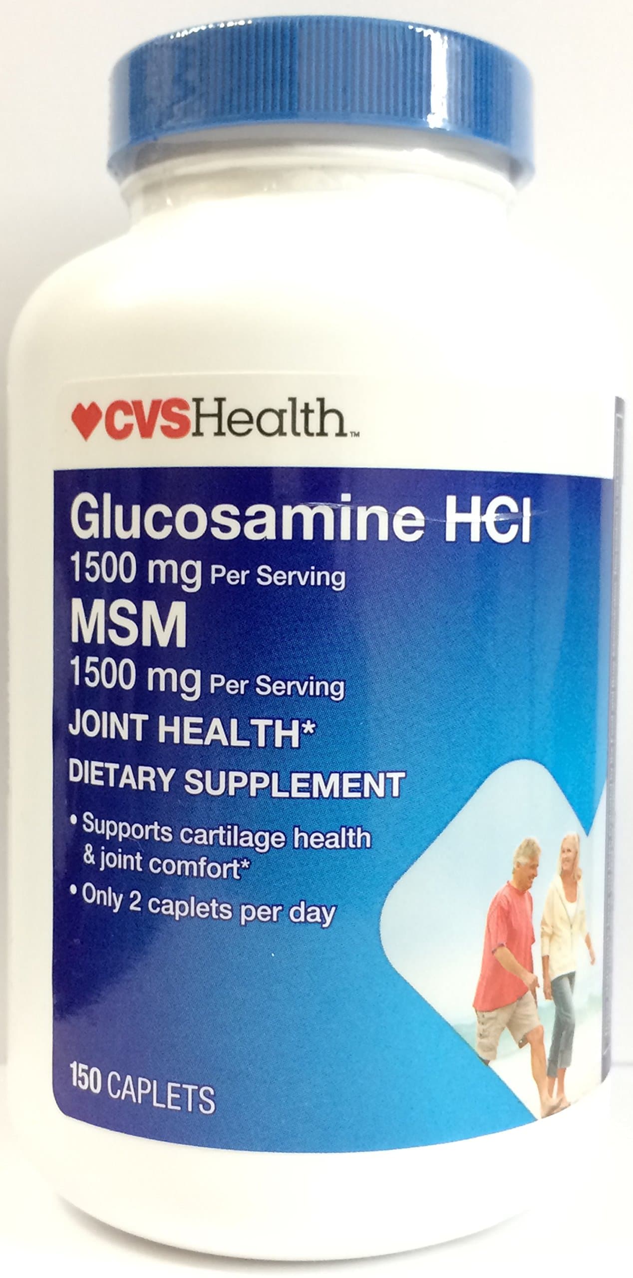 CVS Glucosamine HCI 1500 mg MSM Joint Health Dietary Supplement, Pack of 2 x 150 Caplets.