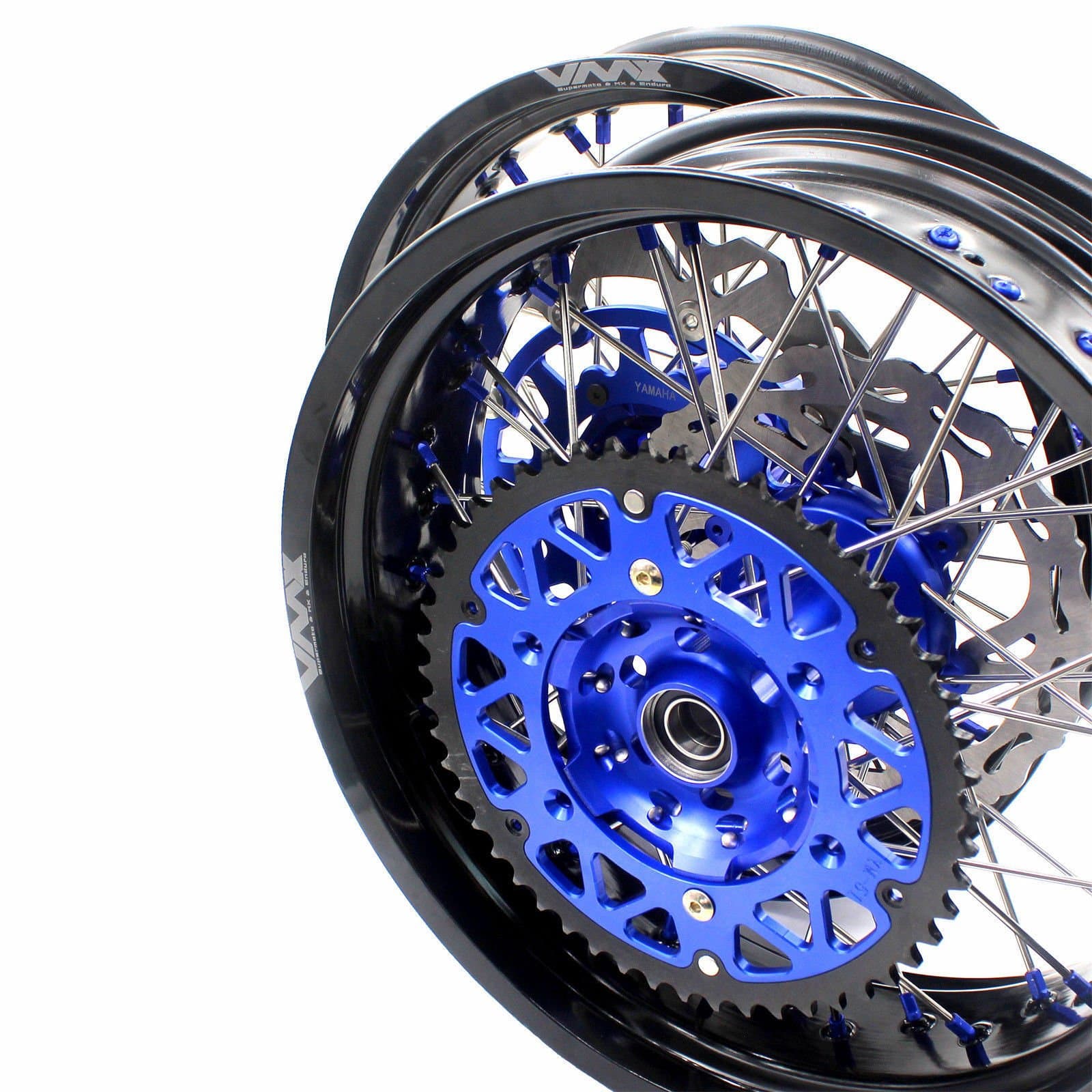 VMX 3.5/5.0*17" YAMAHA SUPERMOTO WHEELS SET WR250F 2001-2017 WR450F 2003-2017 DISC BLUE NIPPLE