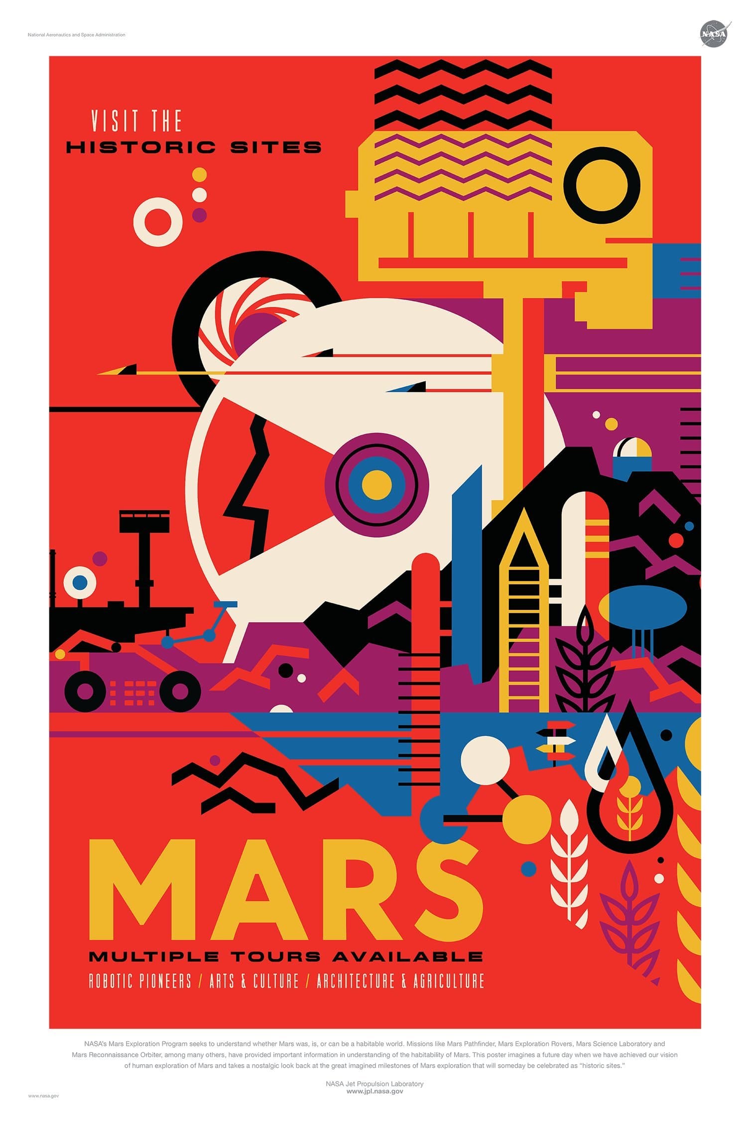Mars: Visit the Historic Sites - NASA JPL Space Tourism Travel Poster - Unframed (24" x 36") - Certified Digital Fusion Print 200 Year Lifespan Archival inks