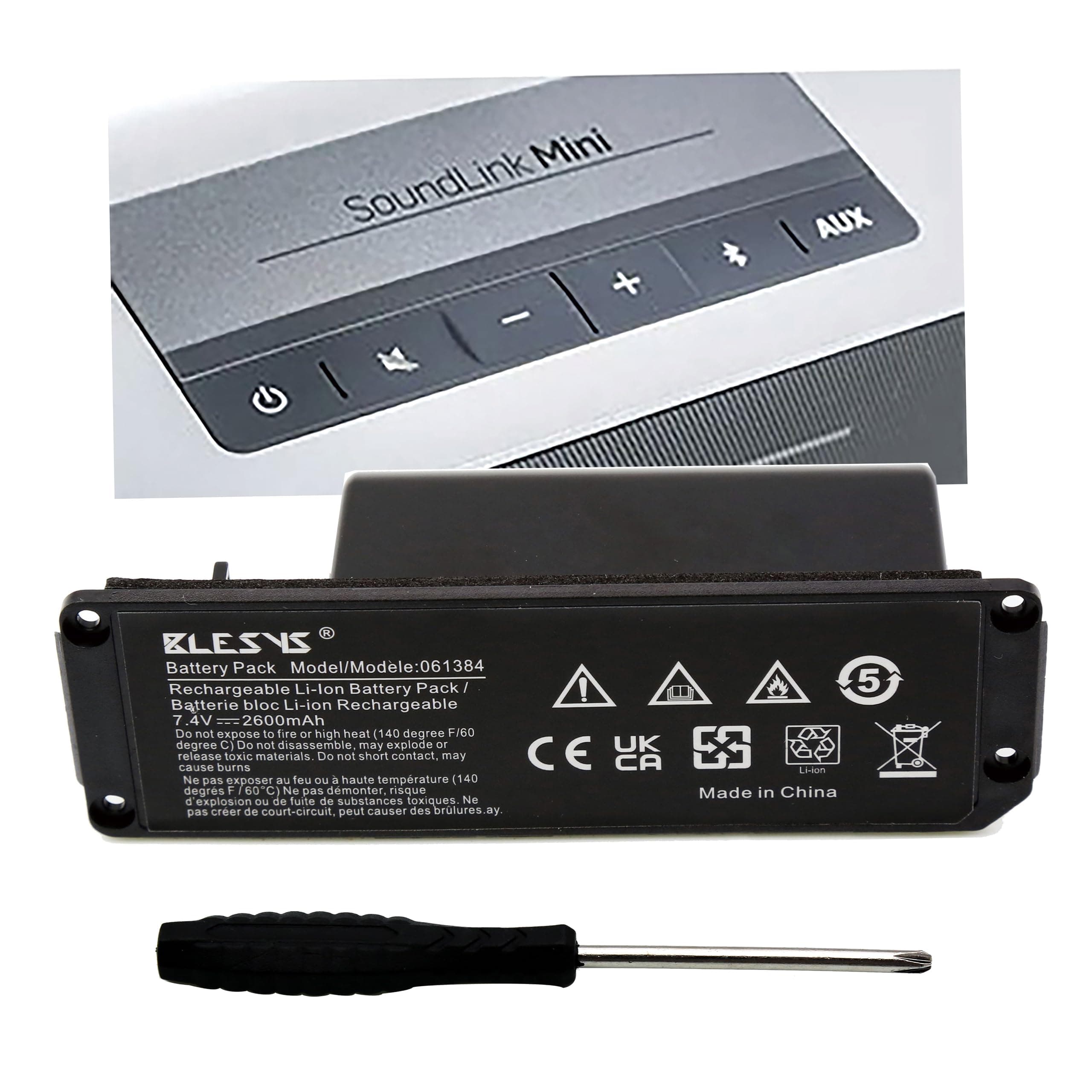BLESYS 061384 Battery 7.4V 2600mAh Only for Bose SoundLink Mini 1, I (Does Not Work with Mini 2, SoundLink I/II/III, 063404) Bluetooth Speaker Battery 061385 061386 063287