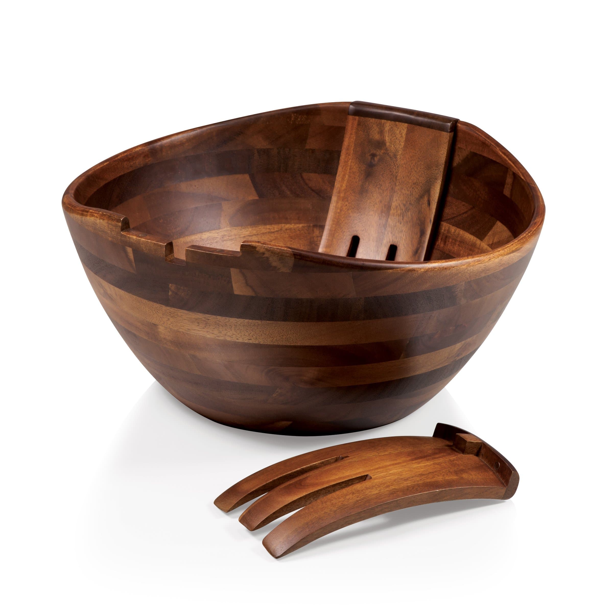 PICNIC TIME Fabio Viviani Mescolare Large Salad Bowl with Integrated Serving Tools, Acacia Wood Tossing Bowl with Magnetic Servers for Entertaining and Table Display (Acacia Wood)