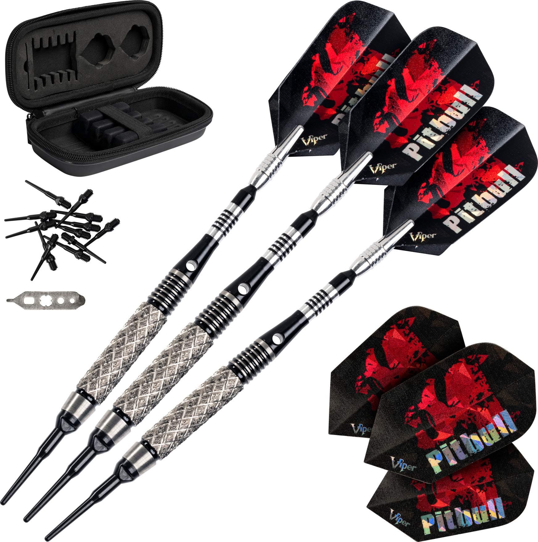 Viper Pitbull 90% Tungsten Soft Tip Darts with Storage/Travel Case, 18 Grams