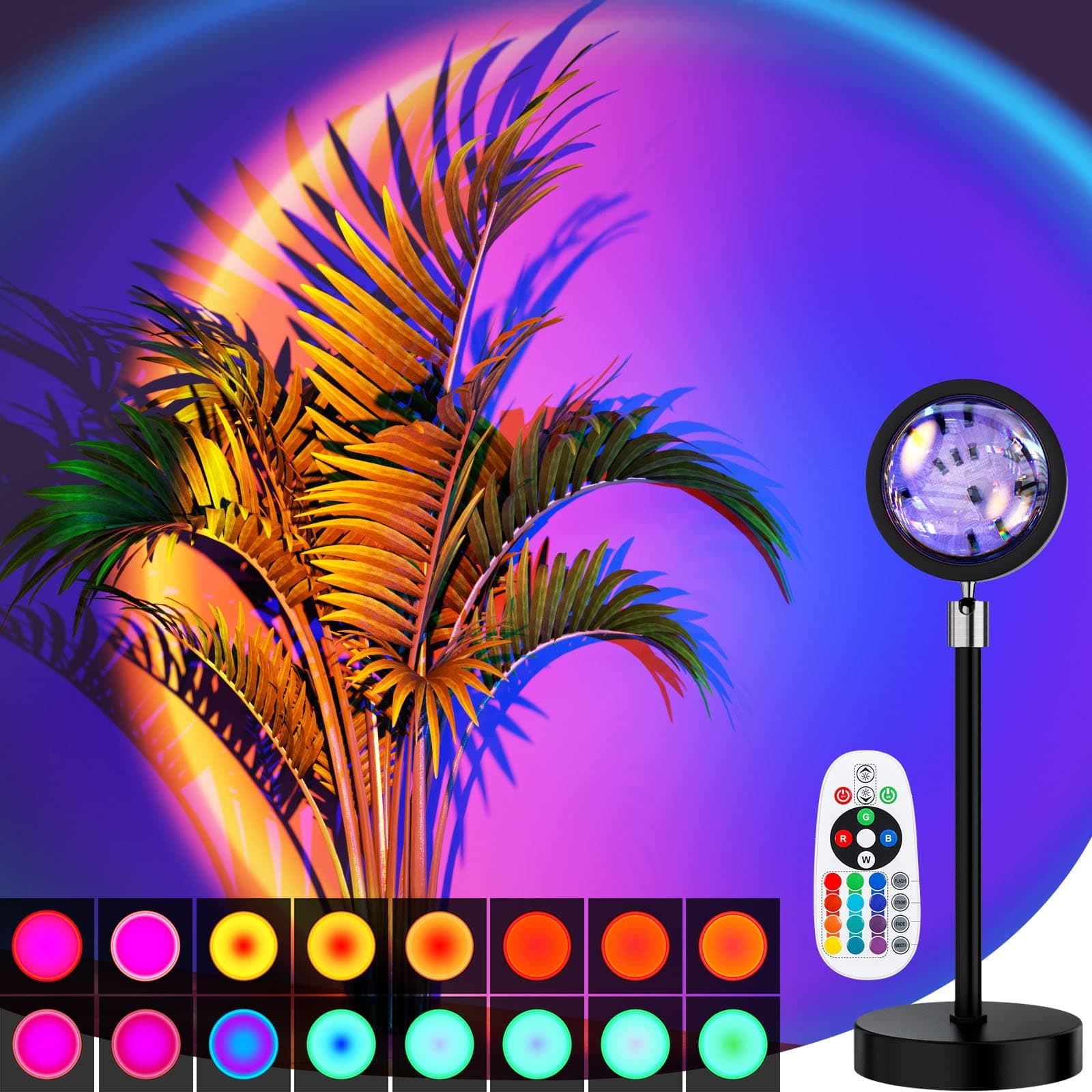 Sunset Lamp, Sunset Projection Lamp with Remote 16 Colors, Multiple Colors Night Light 360° Rotation Sunset Lights for Photography/Selfie/Party/Living Room/Bedroom Decor, Gifts for Women