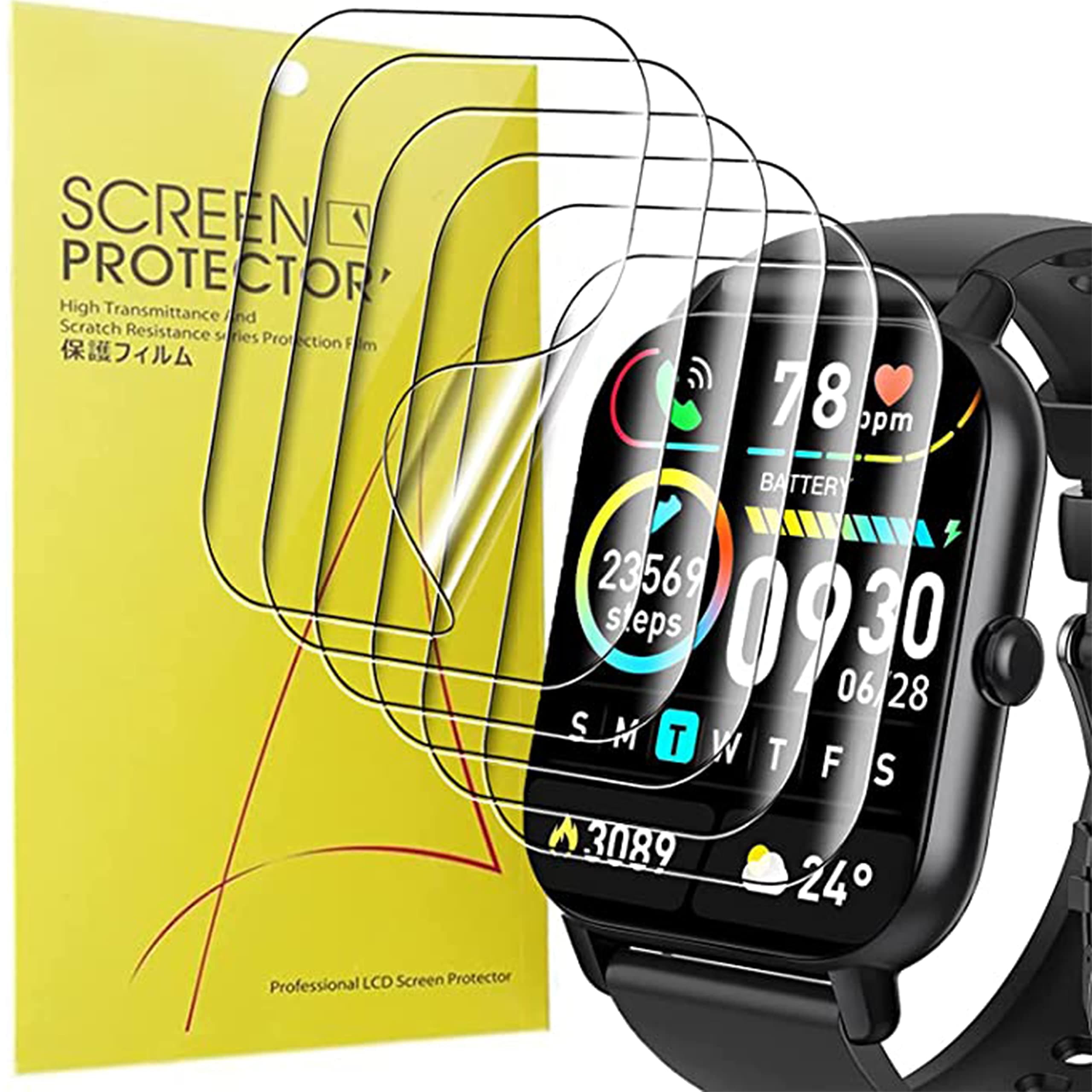 6 Pack Screen Protector, Full Coverage TPU Clear Film for Aptkdoe P66D Smartwatch 1.85 inch