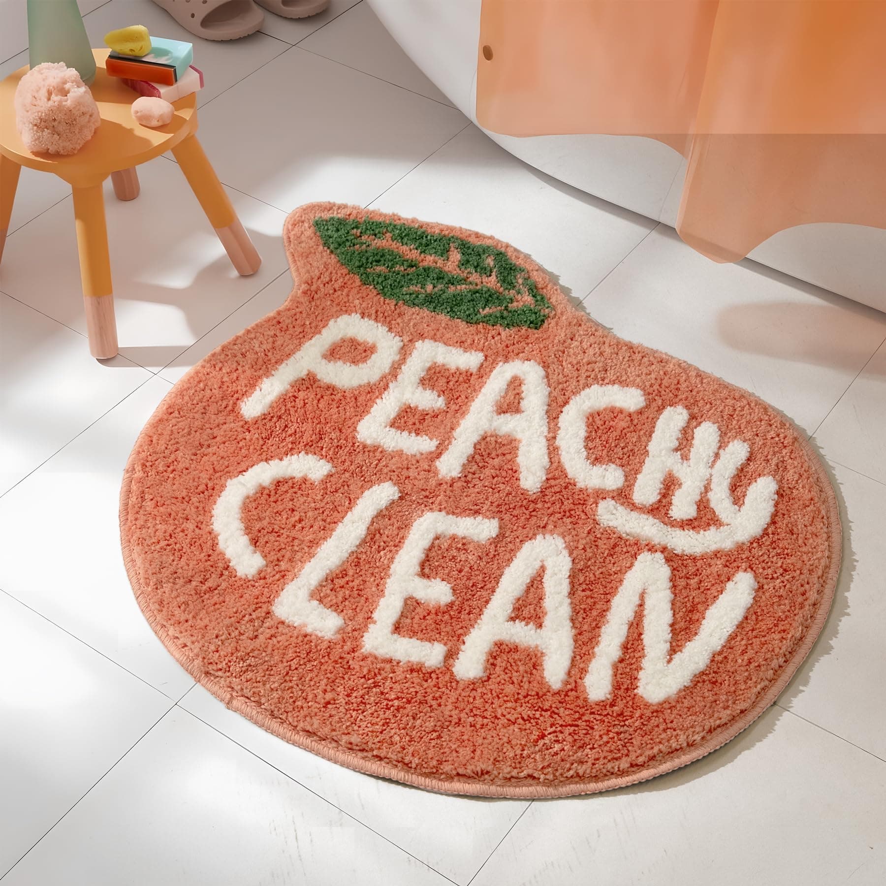 Peach Peach Bath Mat Peachy Fruit Bathroom Rugs for Living Room and Bedroom, Non Slip Washable Rug Orange Bathroom Decor