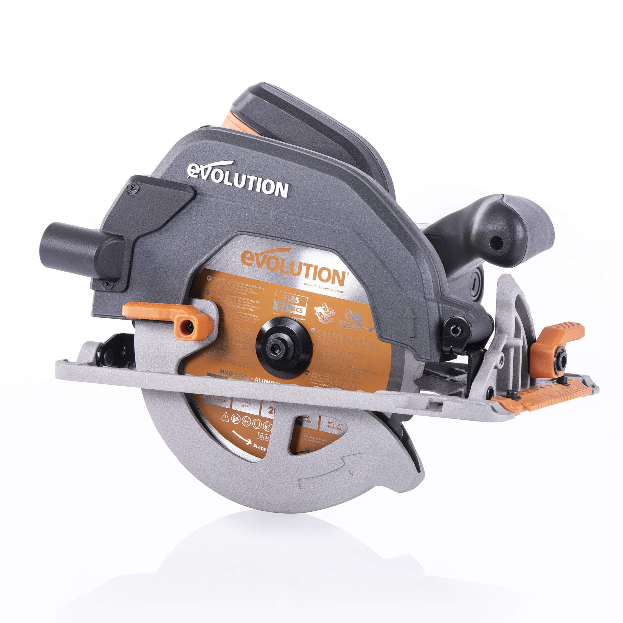 R185CCS Circular Saw with TCT Multi-Material Blade, Cuts Wood, Metal, Plastic & More, Includes Parallel Edge Guide, 0-60˚ Bevel Tilt, 64mm Cutting Depth, 230V, 185mm