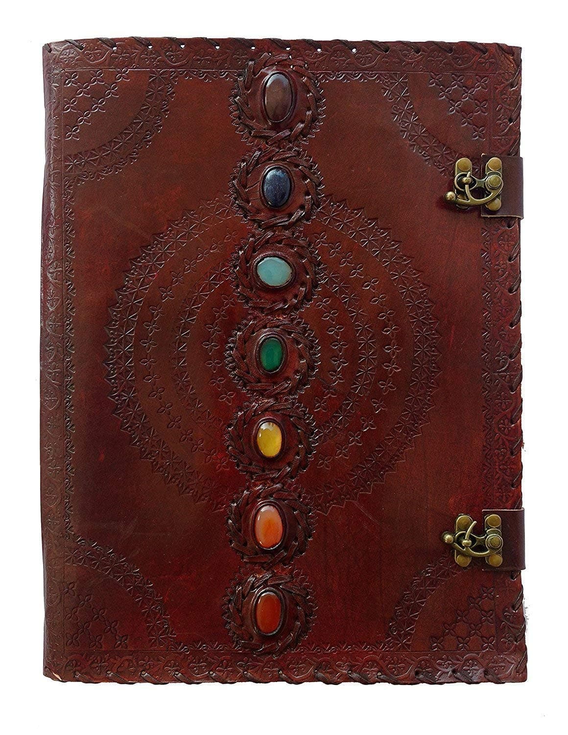 GENUINE LEATHER ART Leather Journal Seven Chakra Medieval Stone Embossed Handmade Book of Shadows Notebook Office Diary College Book Poetry Book Sketch Book 10 x 13 Inches