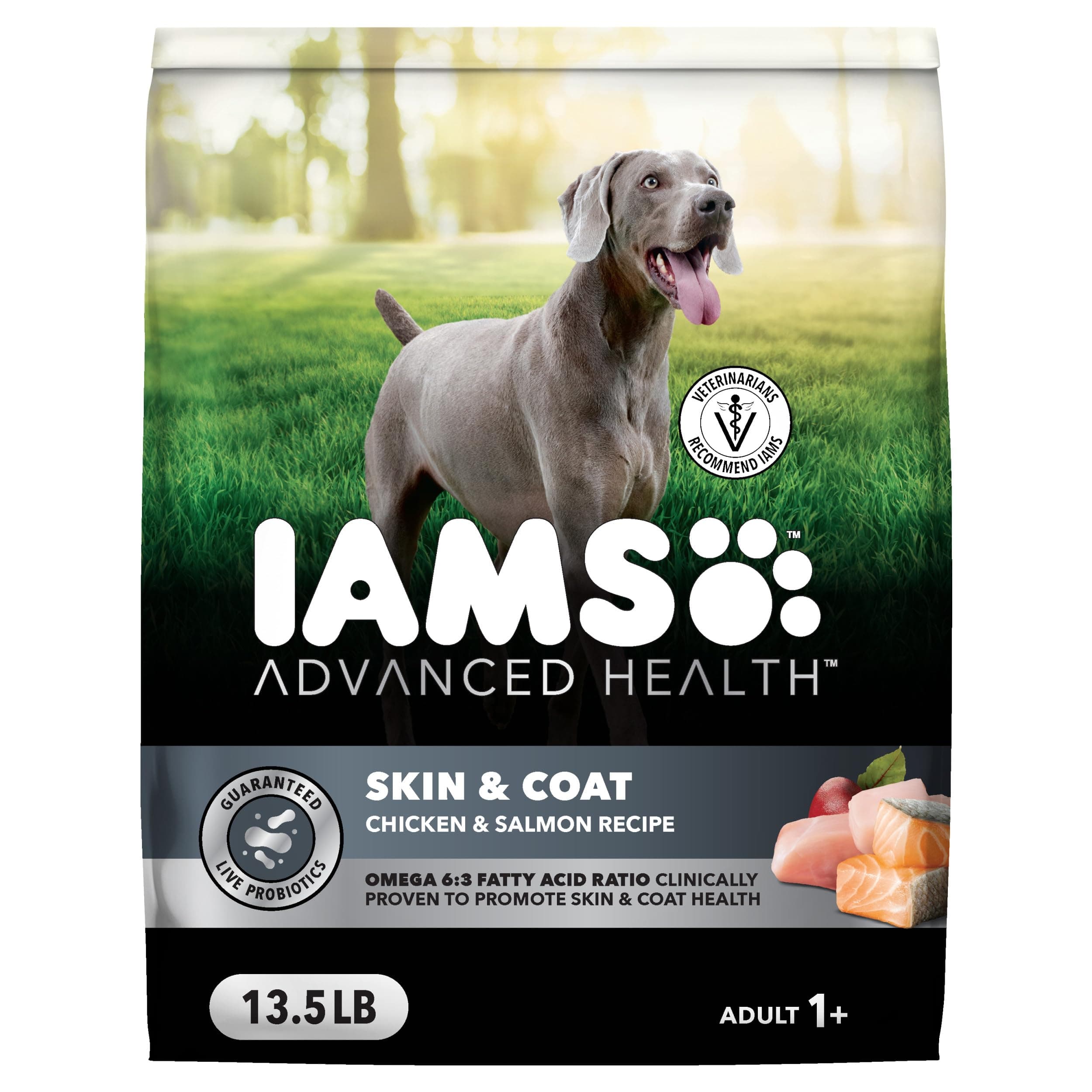IAMS Advanced Health Skin & Coat Dry Dog Food, Adult Dog Food Dry Chicken and Salmon Recipe, 13.5 lb. Bag
