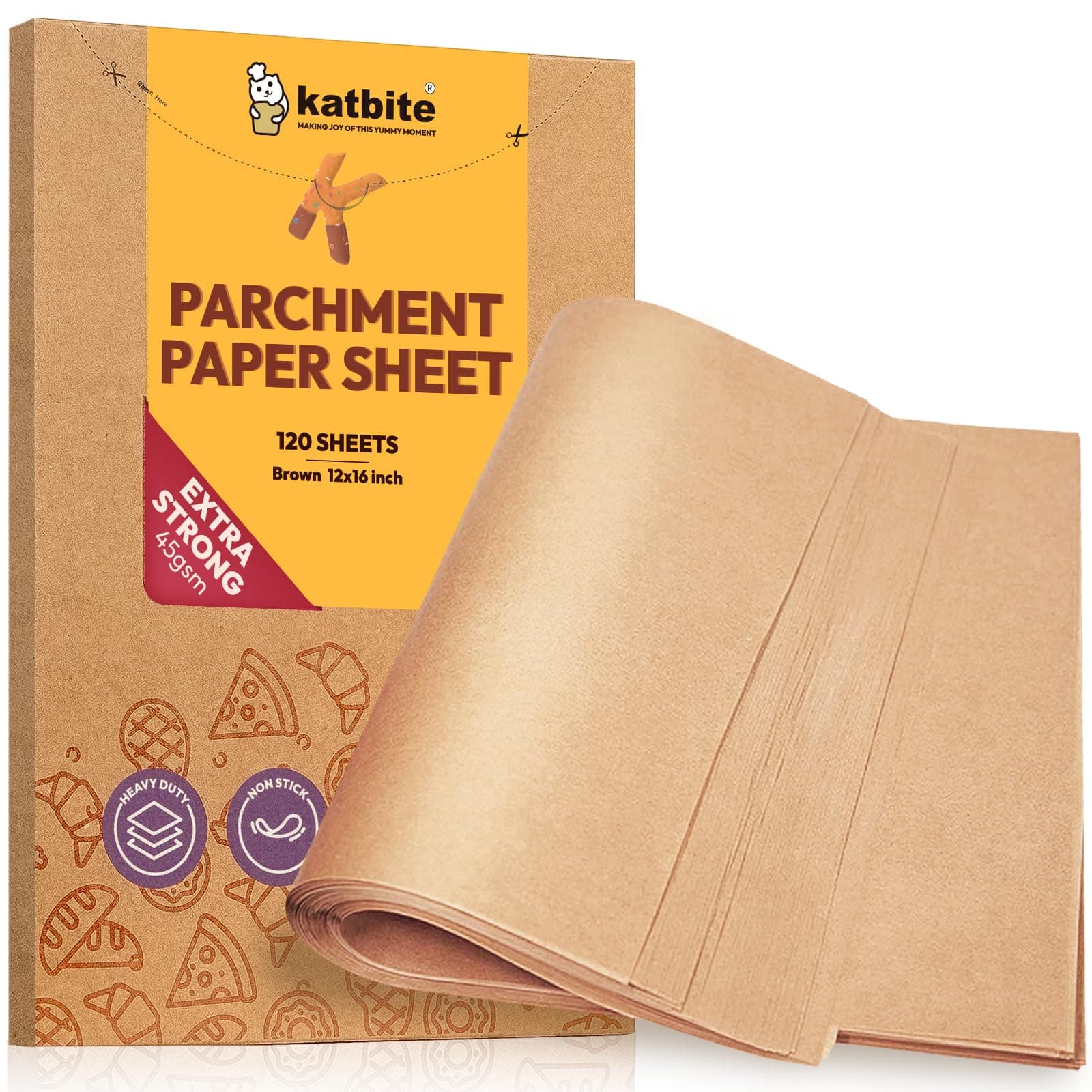 Katbite Unbleached Parchment Paper Baking Sheets, 120Pcs 12x16 Inch Precut Parchment Paper for Baking, Heavy Duty & Non-stick, Half Sheet Paper for Baking, Cooking, Steaming, Oven Paper