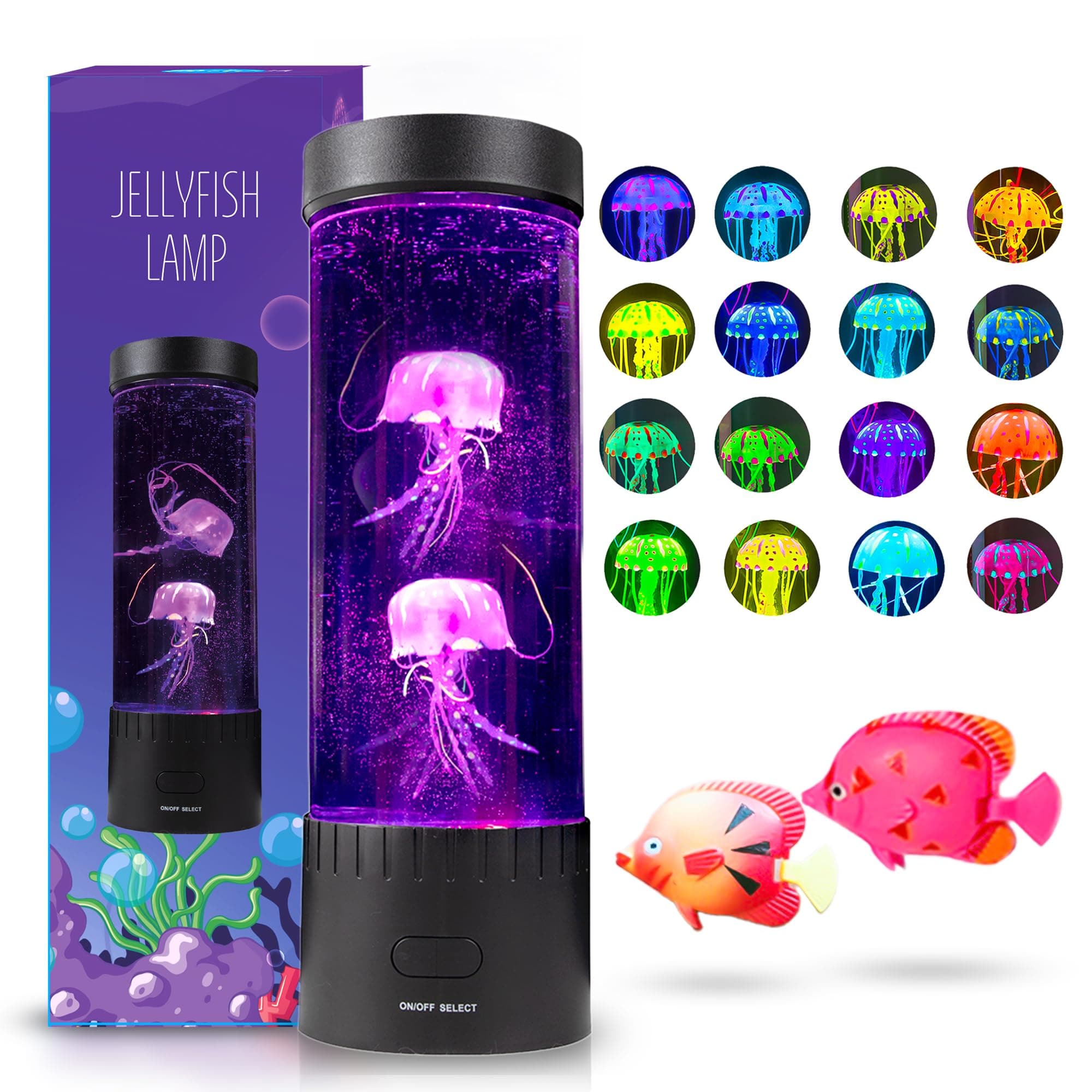 Brewish Jellyfish Lava Lamp,16 Color Changing Mood Lamps,Aquarium Night Light for Kids & Adults, Artificial Fish Tank with Moving Fish,Sensory Room LED Lights for Autism, ADHD,Excellent Gift