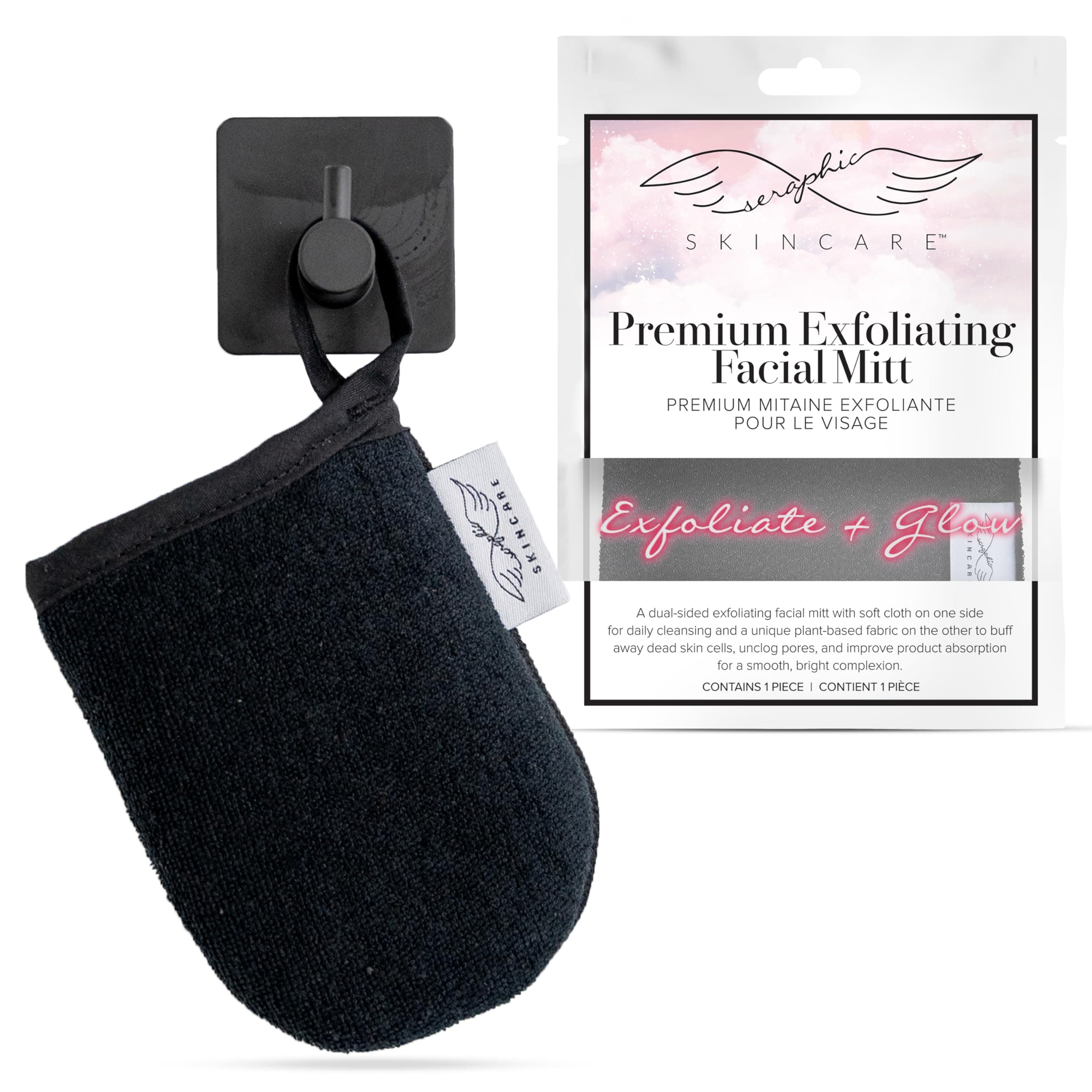 Seraphic Skincare Premium Exfoliating Facial Mitt (1pc) – Dual-Sided Face Scrubber Exfoliator & Dead Skin Remover, Makeup Remover for Gentle Cleansing & Exfoliation – Korean Face Exfoliating Glove