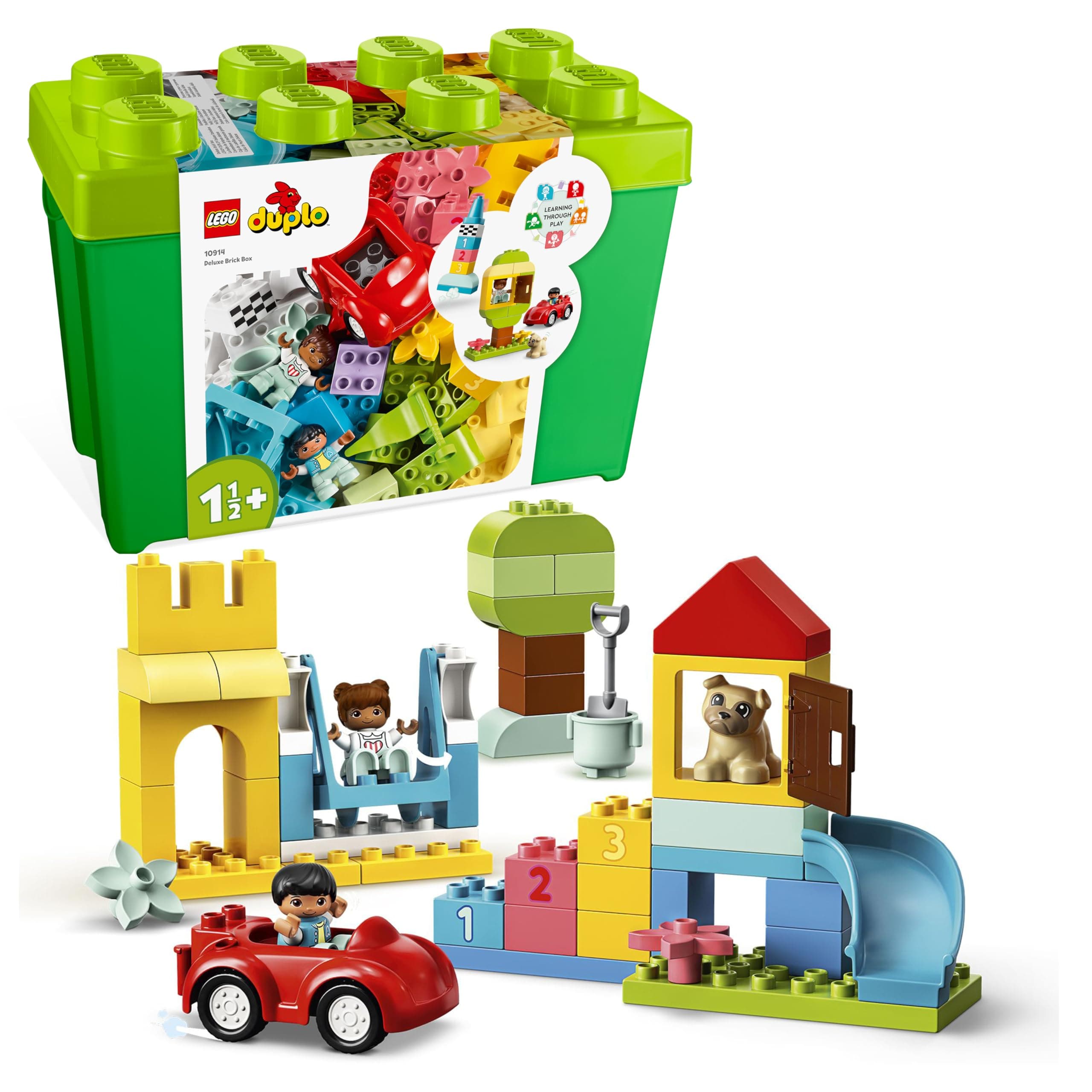 LEGO DUPLO Deluxe Brick Box - Fine Motor Skills Toys for 1+ Year Old Boys & Girls - incl. a Car, Number Bricks & Animal Figures, plus Toy Storage - 10914