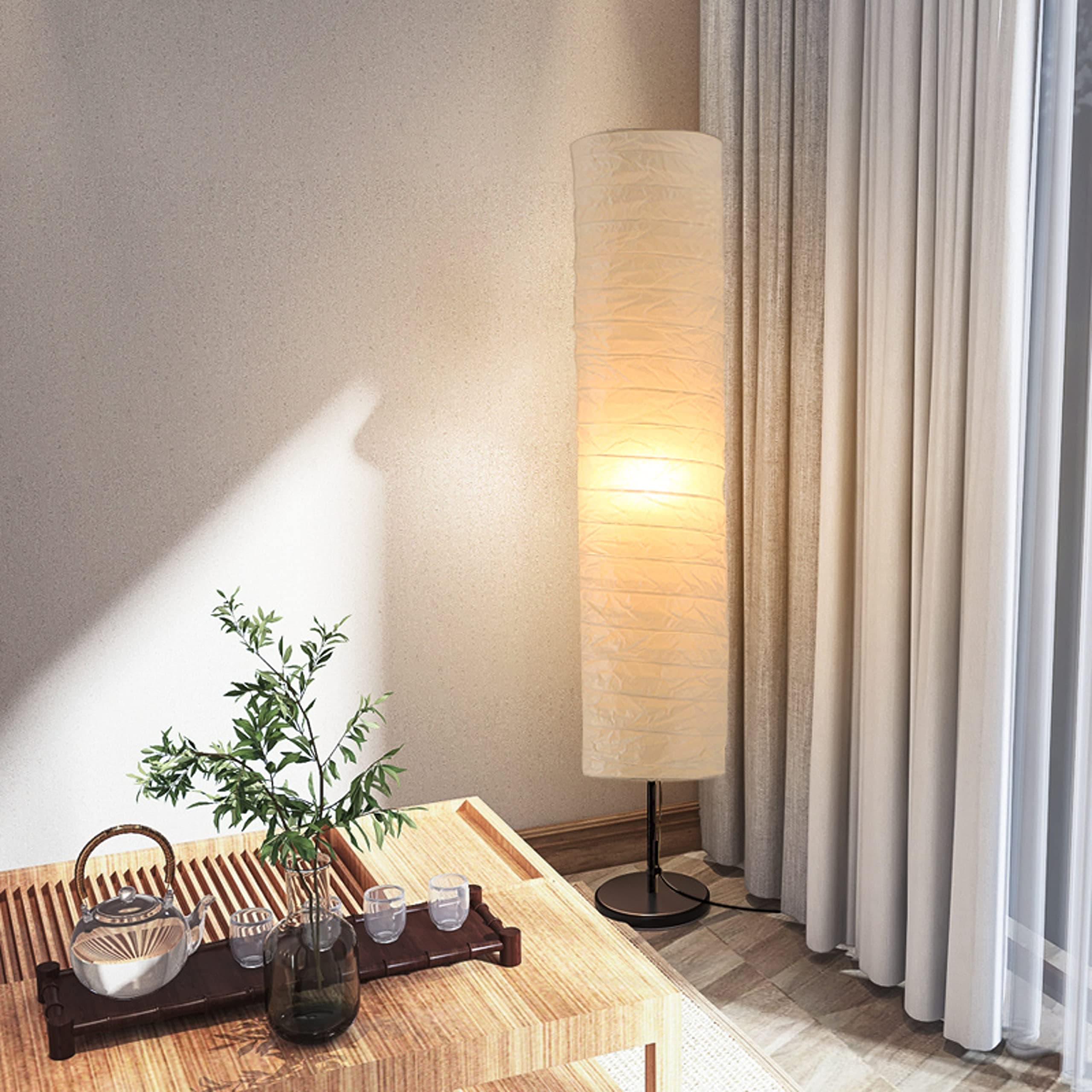 Home Stylo Modern Floor Lamp With Fabric Lampshade – 116 Cm Tall Standing Lamp For Living Room, Bedroom, Office, Study, Outdoor Use – Beige Shade, Minimalist Design - Remote & APP Control - Lamp