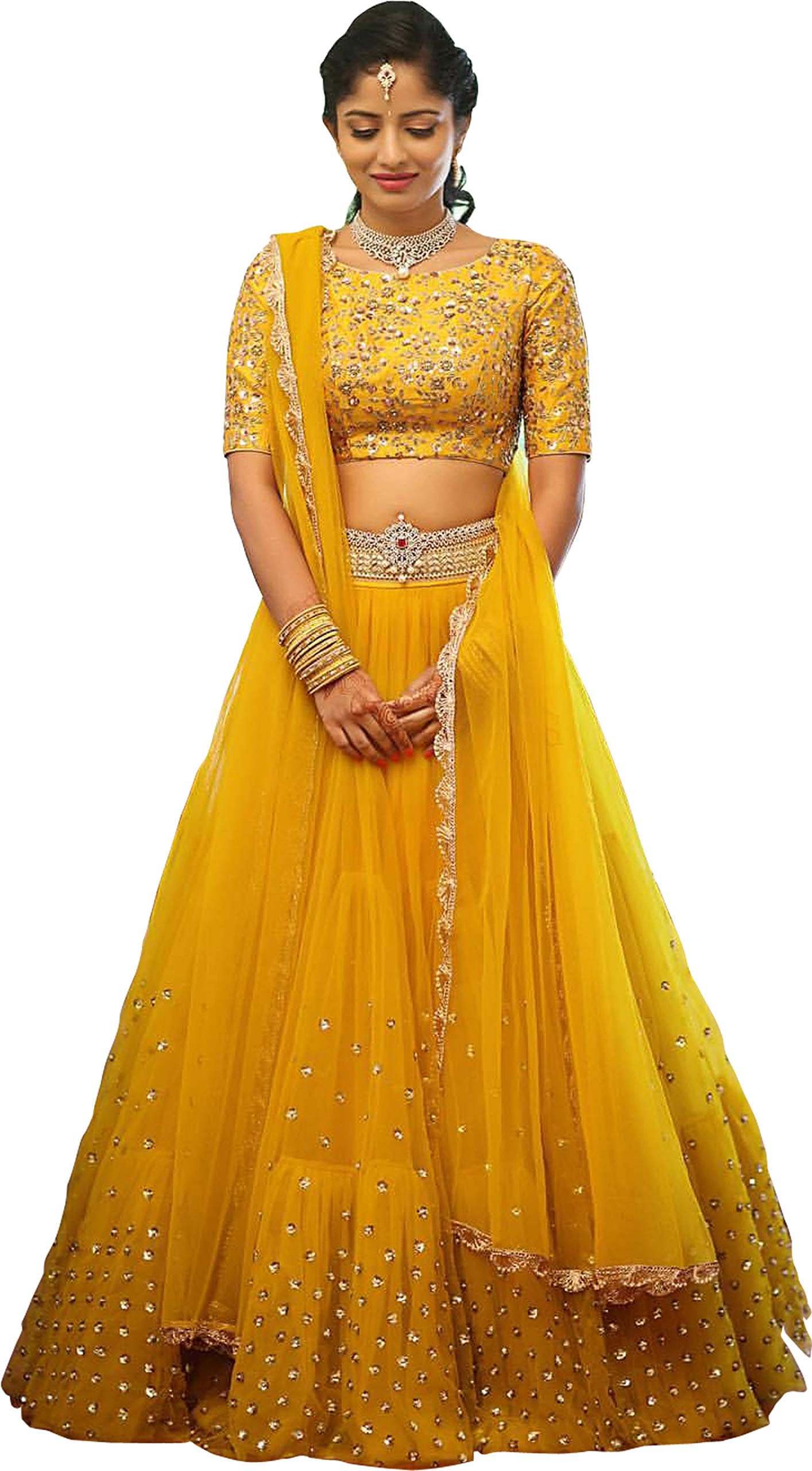 Stylevilla Collection Women's Silk Sequence and Embroidary Semi Stitched Lehenga Choli (Zel-STY-06, Multicolour, Free Size)