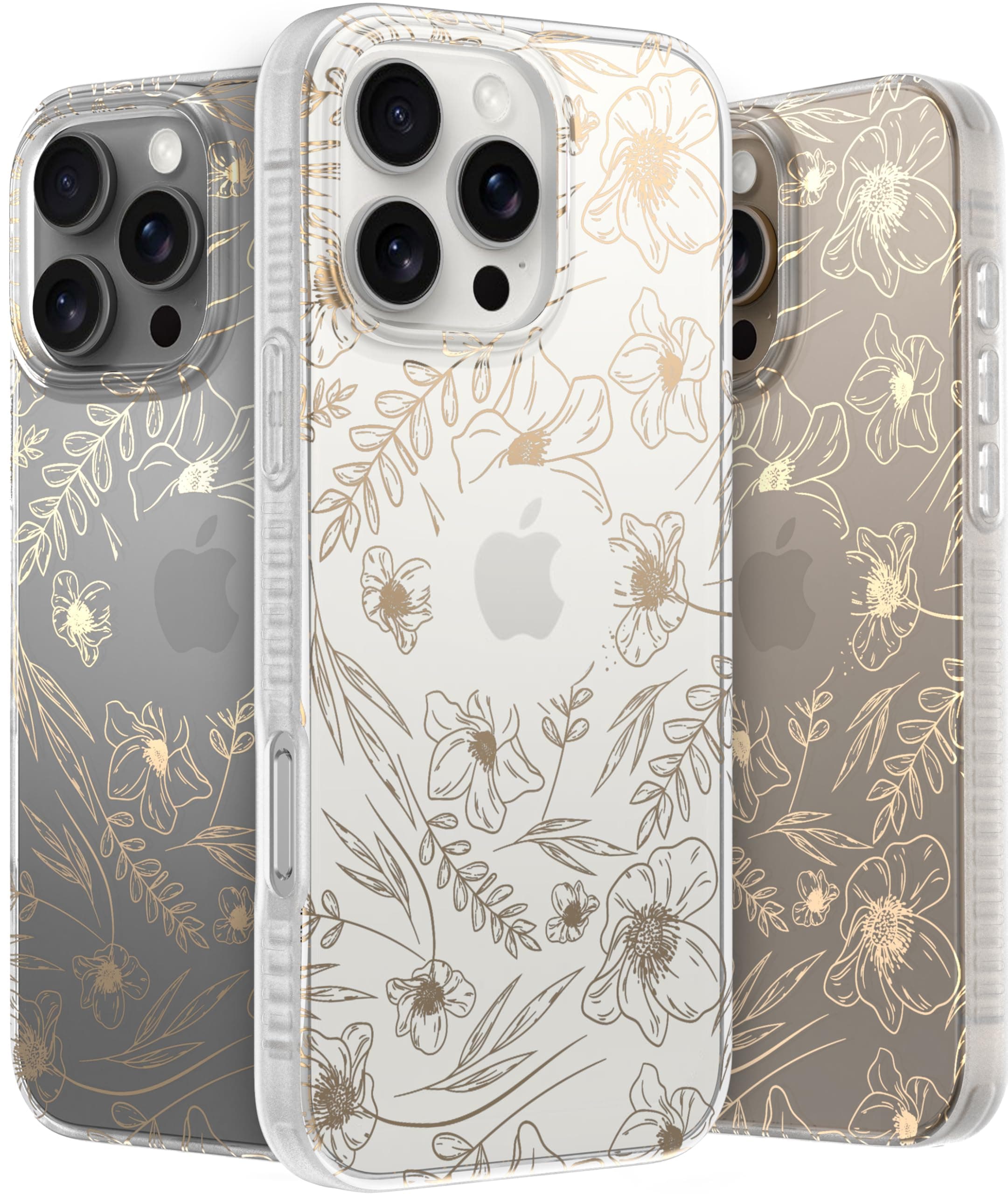 Hue - for iPhone 16 Pro Max Case - Gold Floral Phone Case with [4 Airbag Cushioned Corners] - Cute, Unique and Aesthetic Shockproof Cover for Women and Girls