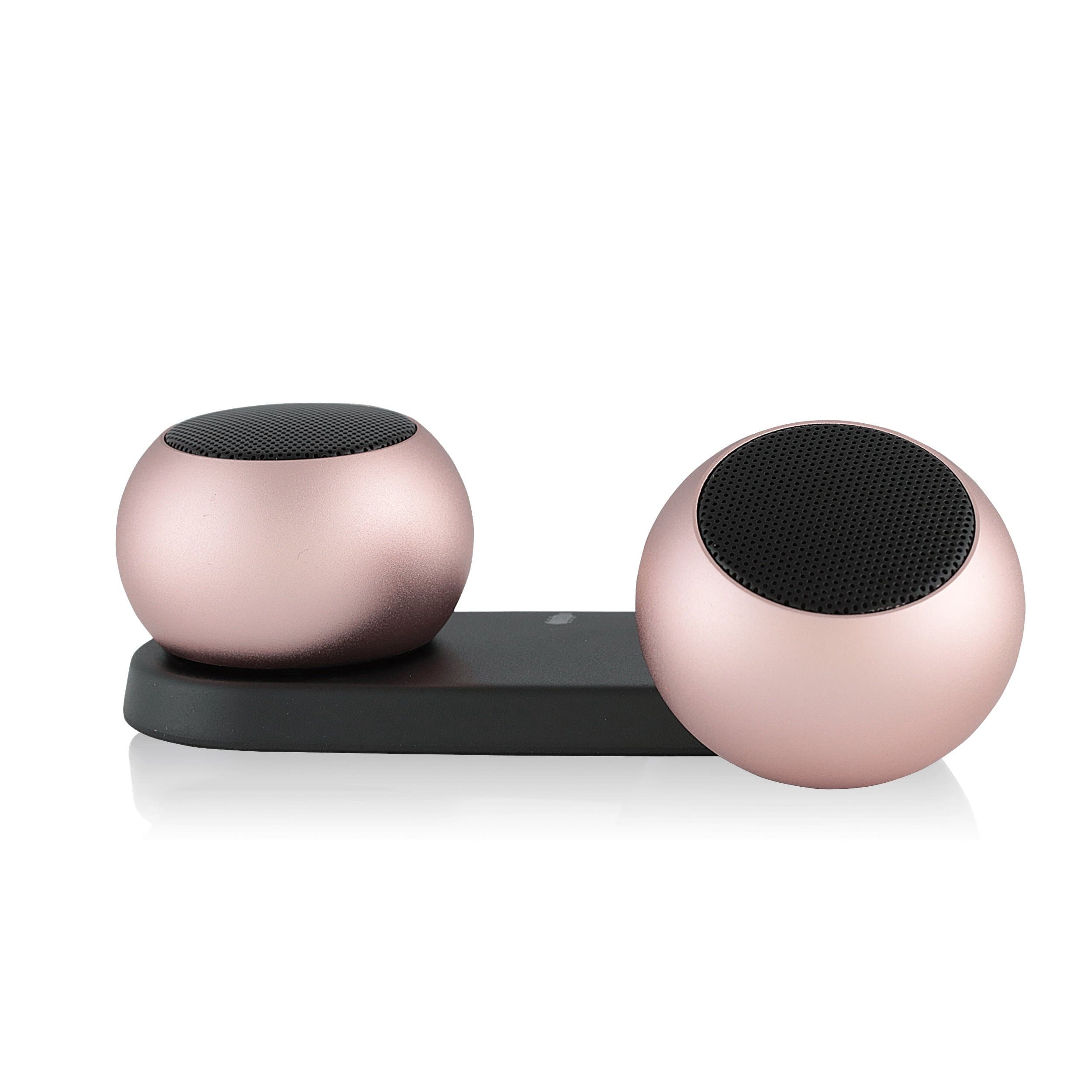 Stereo Set Mini Wireless Bluetooth Speakers – Powerful Sound - Use 1 or Link 2 Together for True Wireless Stereo (TWS) Technology – Set of 2 pairable Speakers (Rose Gold)