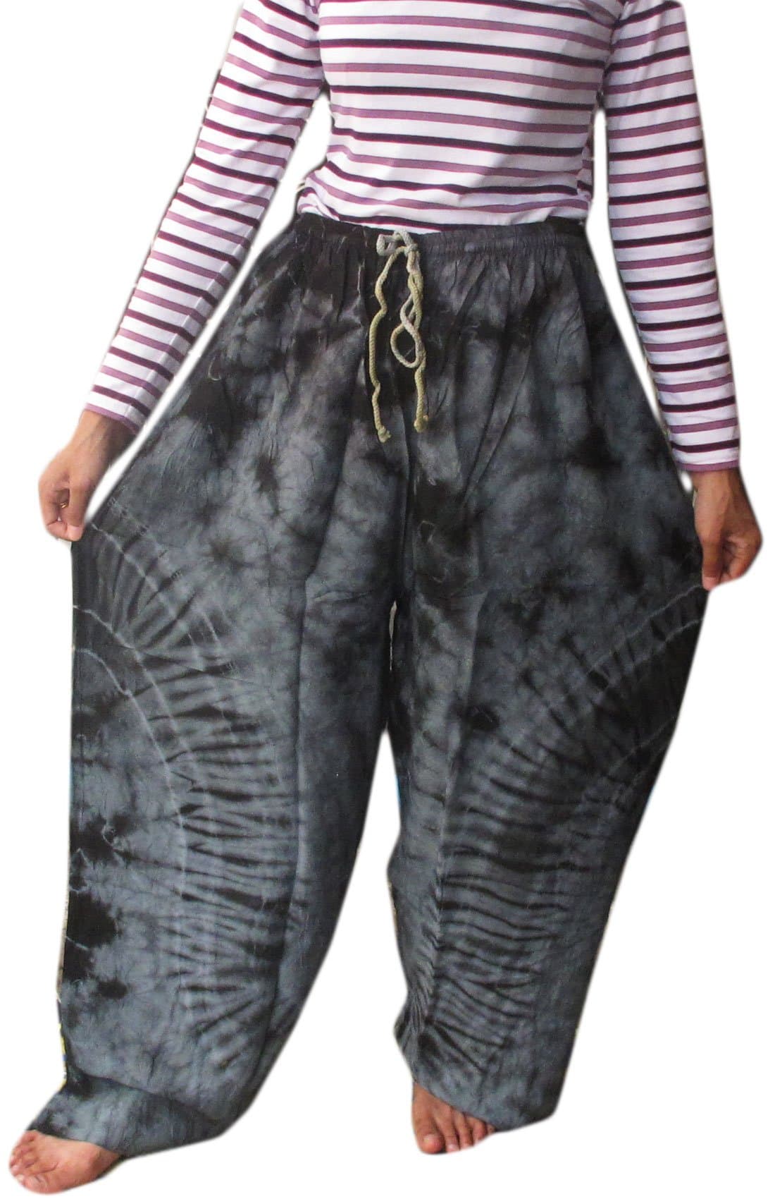 SUWARENE Zenza Fashion **Unique Buy This ONE GET This ONE**Genuine FINE Cotton Rayon TIE DYE Fisherman YOKA Pants Hippie Baggy Trousers Free Size FIT for 25-39 INCHES Adjustable Length 47 INCHES