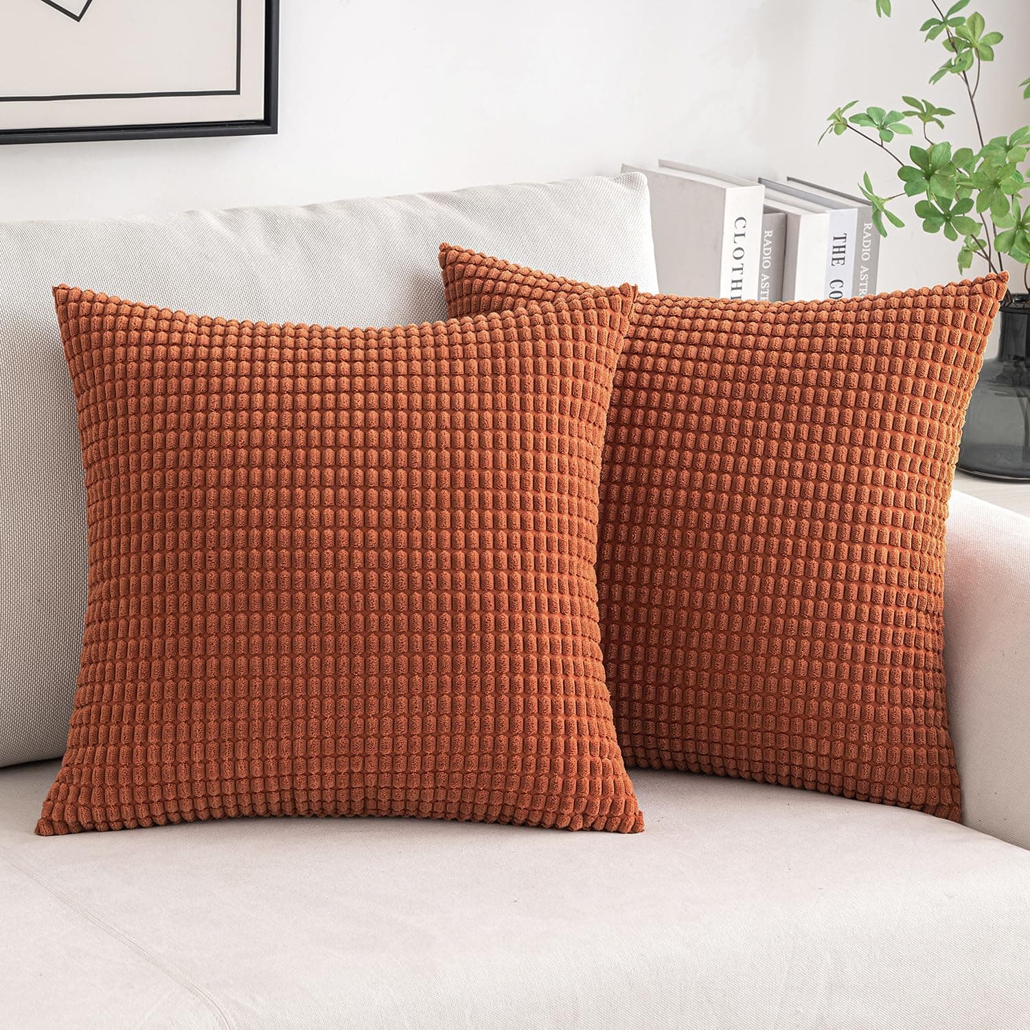MIULEE Pack of 2 Pillow Covers 18 x 18 Inch Rust Super Soft Corduroy Decorative Throw Pillows Couch Home Decor for Spring Cushion Sofa Bedroom Living Room