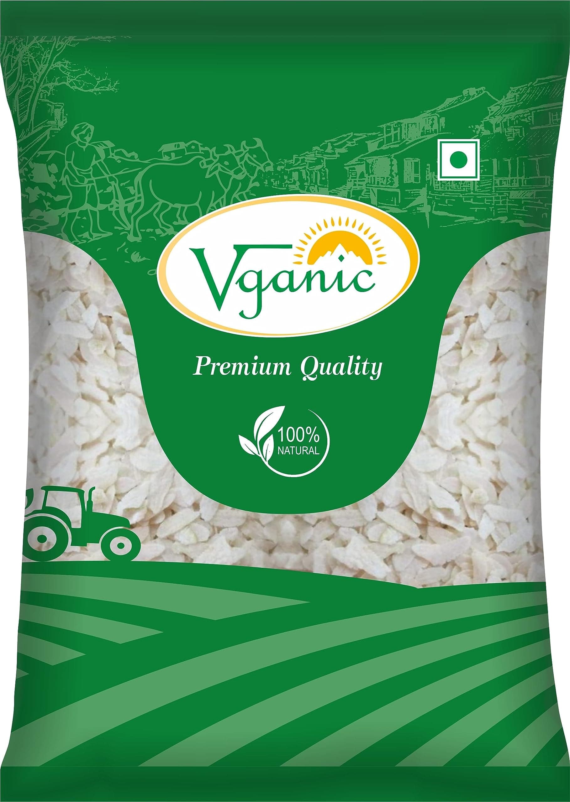 Vganic Low GI Diabetic Friendly White Poha, Healthy & Tasty Flattened Rice, 500g