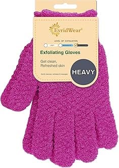 Evridwear Exfoliating Dual Texture Bath Gloves for Shower, Spa, Massage and Body Scrubs, Dead Skin Cell Remover, Gloves with Hanging Loop (1 Pair Innuendo Heavy Glove)