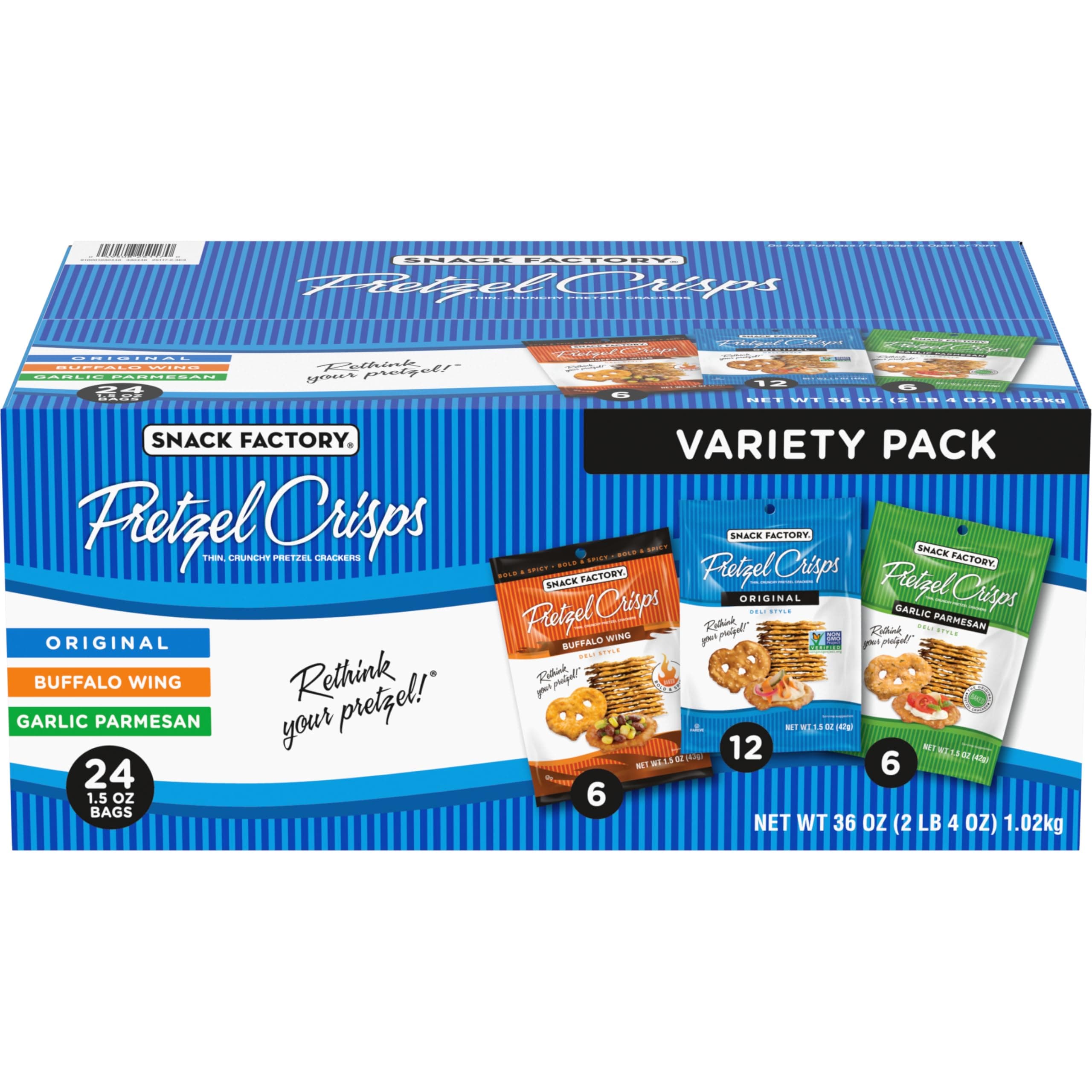 Pretzel Crisps Variety Pack, Single-serve 1.5 Ounce, 24 Count