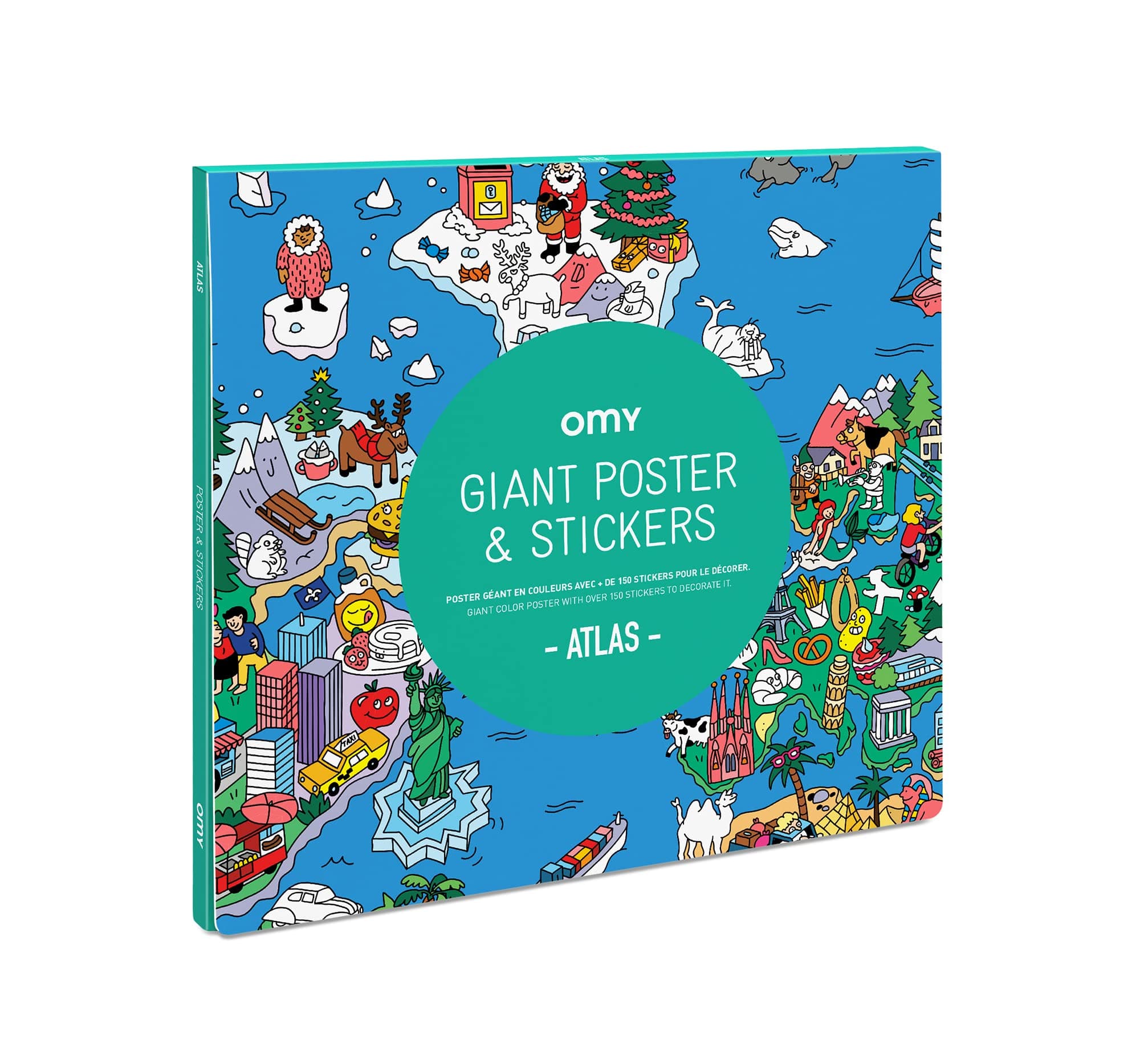 O My Products OMY Atlas Poster with Stickers, Black and White, 100 x 70