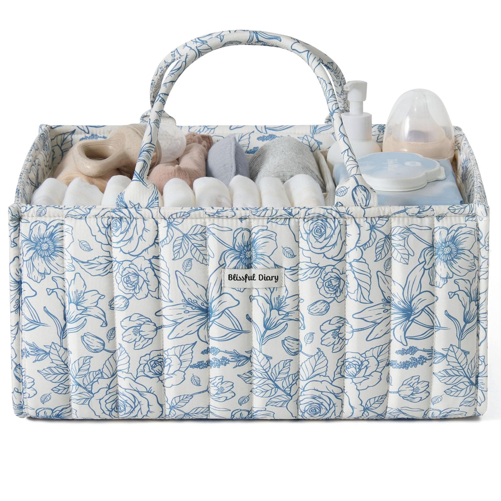 Blissful Diary Vintage Rose Floral Diaper Caddy Organizer - Baby Caddy - Blue
