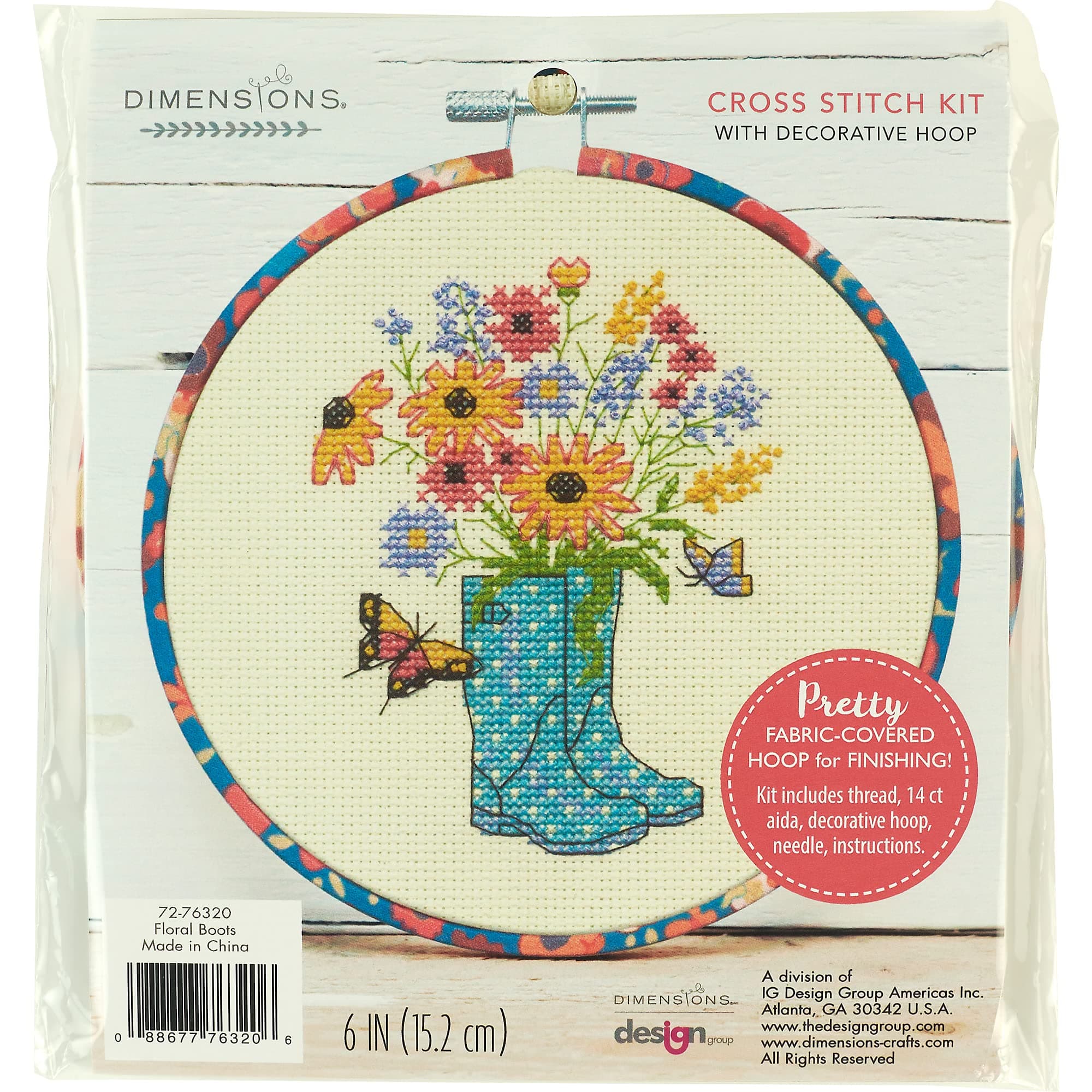 Dimensions 72-76320 Floral Boots Counted Cross Stitch Kit for Beginners, 6" D, 14 Ct. Ivory Aida, 5pcs
