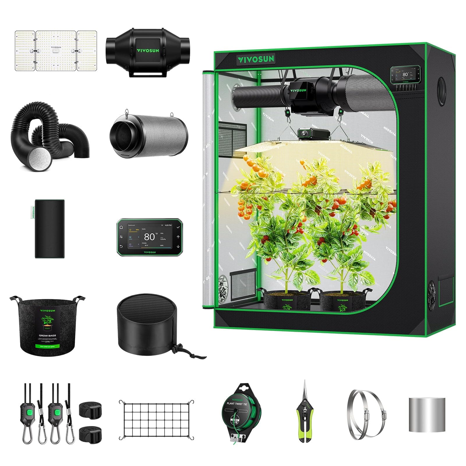 VIVOSUN GIY Smart Grow Tent System 120x60x150CM(4x2FT), WiFi-Integrated Grow Tent Kit, with Automate Ventilation, Circulation, Schedule Full Spectrum 200W LED Grow Light, and GrowHub E42A Controller
