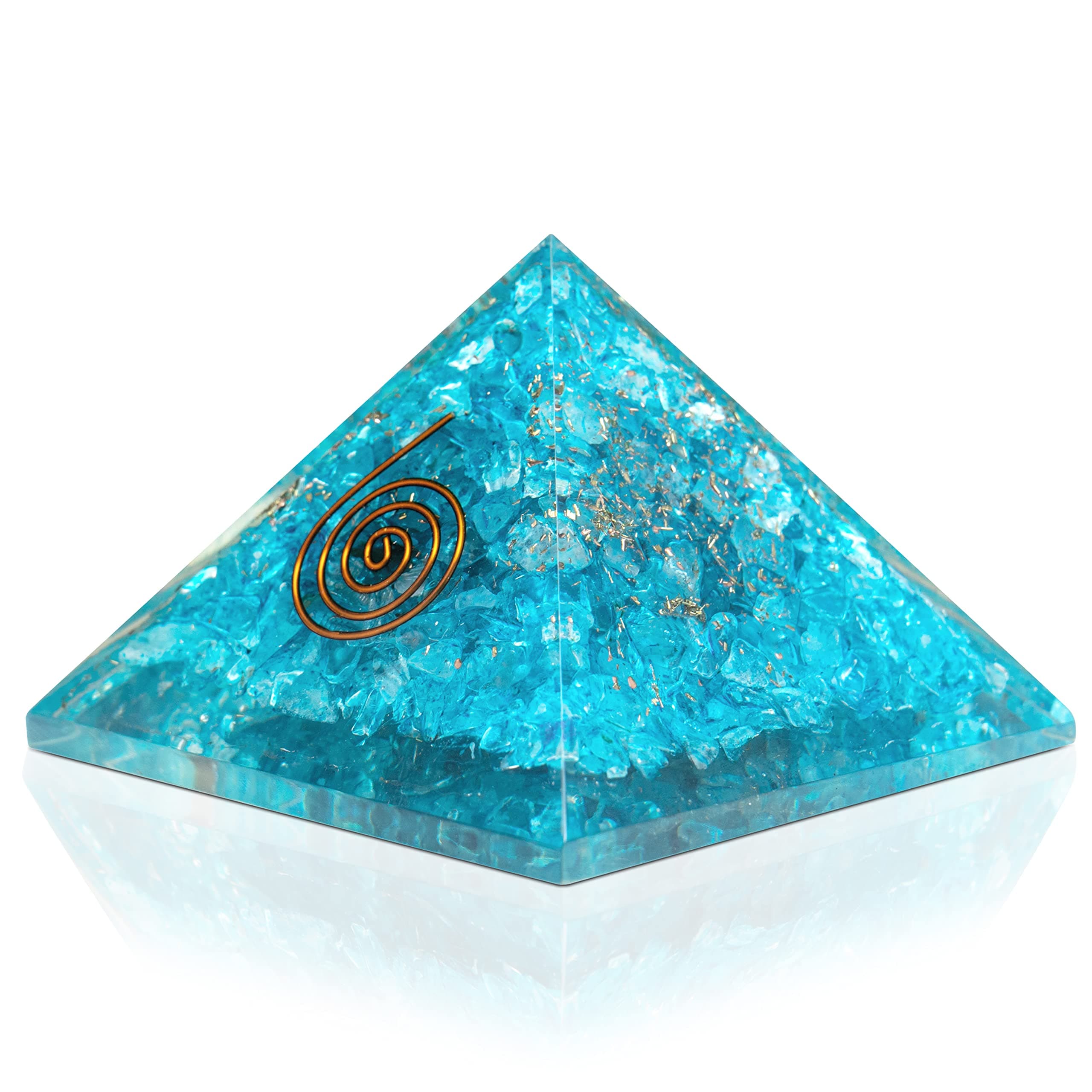 Orgone Pyramid for Protection– Aquamarine Crystals Energy Orgonite Pyramid Crystals for Healing – Crystal Pyramid for Positive Energy Reiki Meditation - Healing Crystal Gift Meditation
