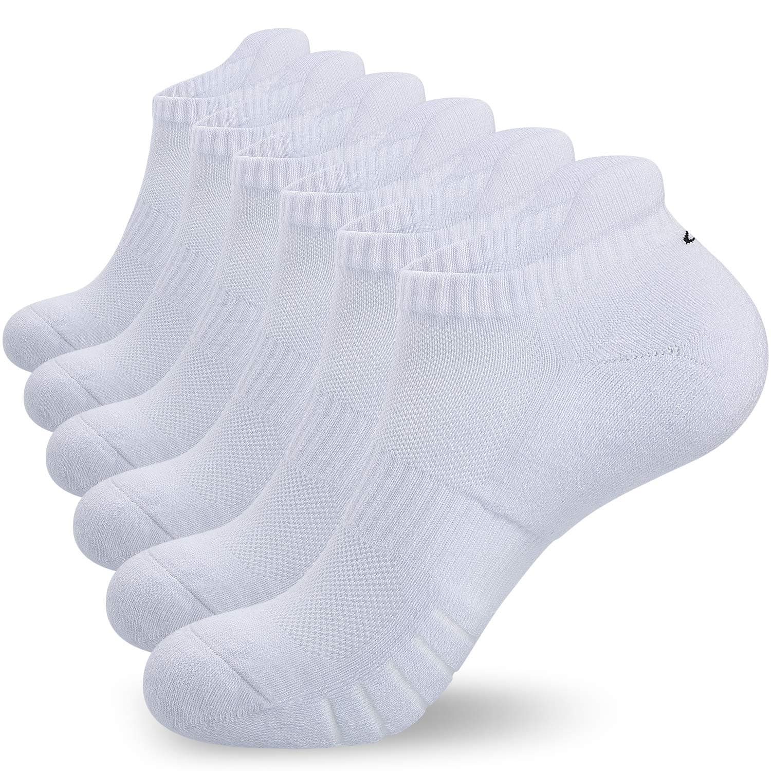 anqier 6 Pairs Mens Running Socks, Cushioned Walking Socks Anti-Blister Trainer Socks for Men Women Ladies Cotton Ankle Low Cut Breathable Sports Socks