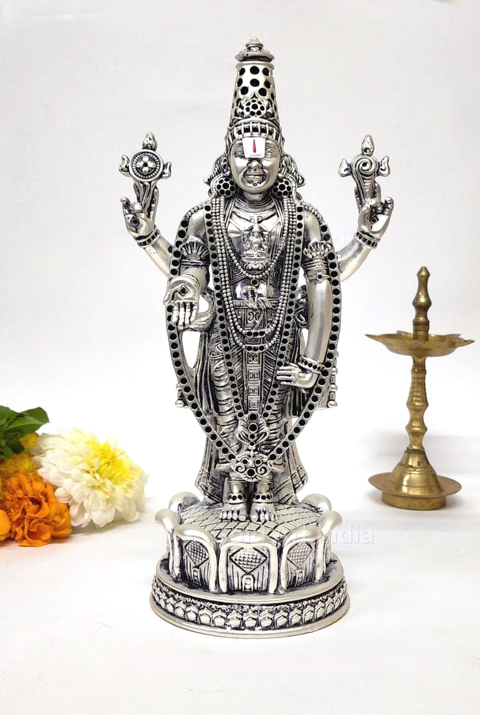 Gold Art India Lord Tirupati Balaji Silver Plated Matte Idol for Car Dashboar...