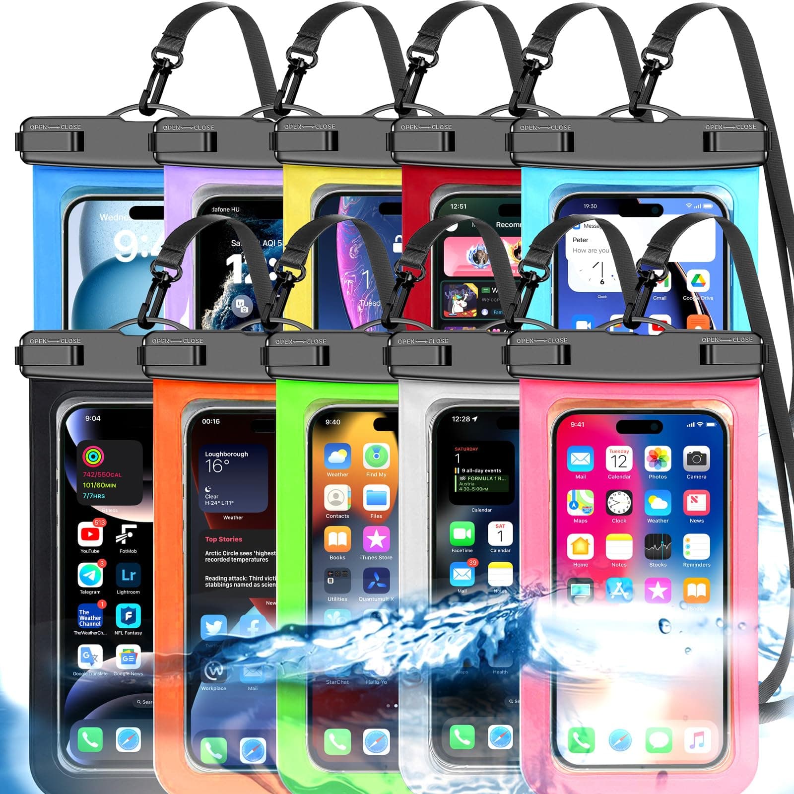 Famoby Up to 8.3" 10 Pack Multicolor Universal Waterproof Phone Pouch, Large Phone Waterproof Case Dry Bag, Protection Level: IP68, Outdoor Sports for Apple iPhone,Samsung,and More, Multicolor 10 Pack