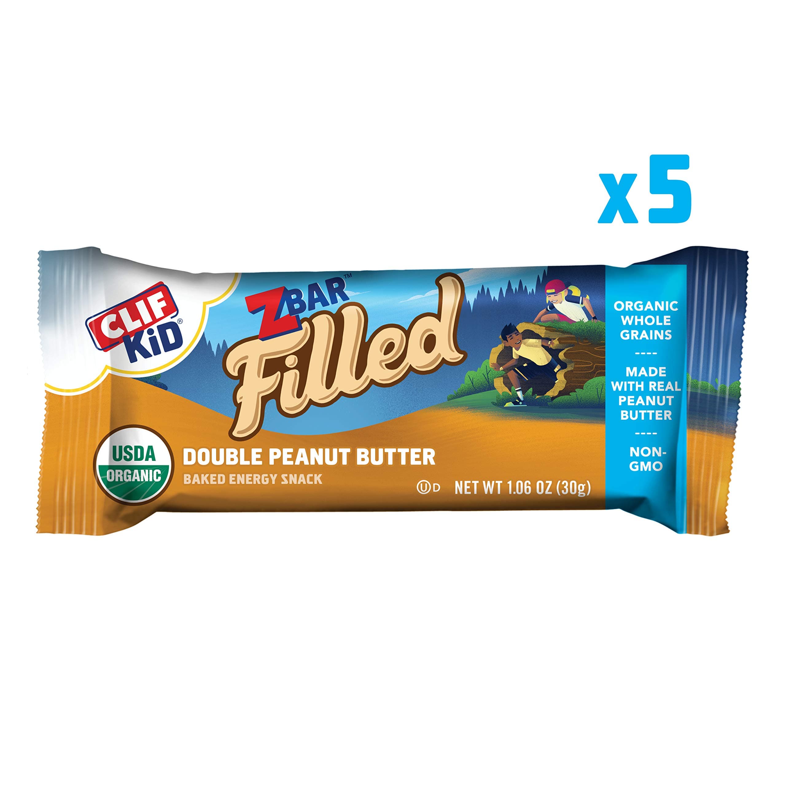 Clif Kid ZBAR Filled - Organic Granola Bars - Double Peanut Butter - (1.06 Ounce Energy Bars, Lunch Box Snacks, 5 Count) (Packaging May Vary)
