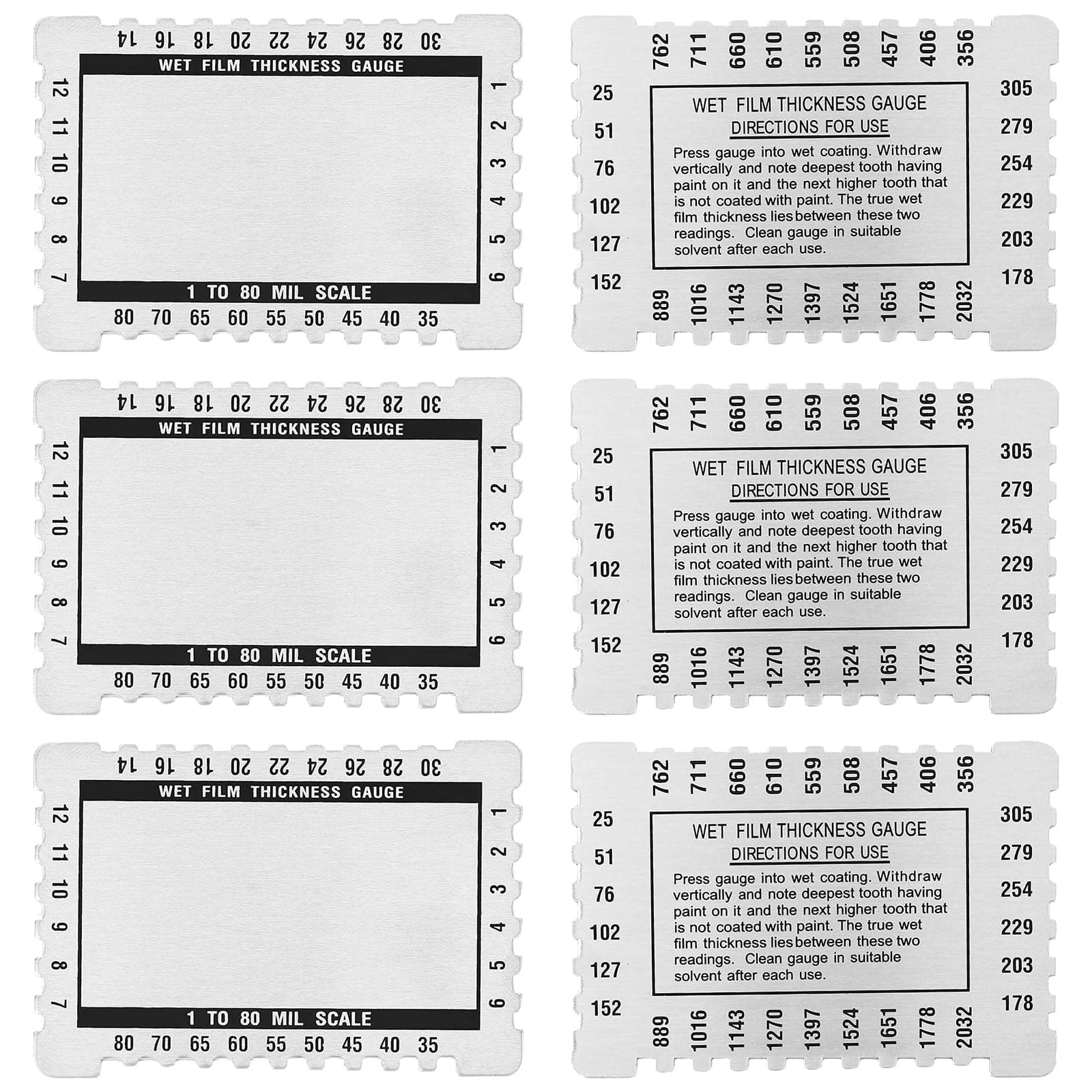 Kanayu 6 Pcs Wet Film Thickness Gauge Metal Sheet Thickness Gauge Dual Scale Comb 1-80 Mil Scale Plated Size Inspection Toolfor Resins Paints