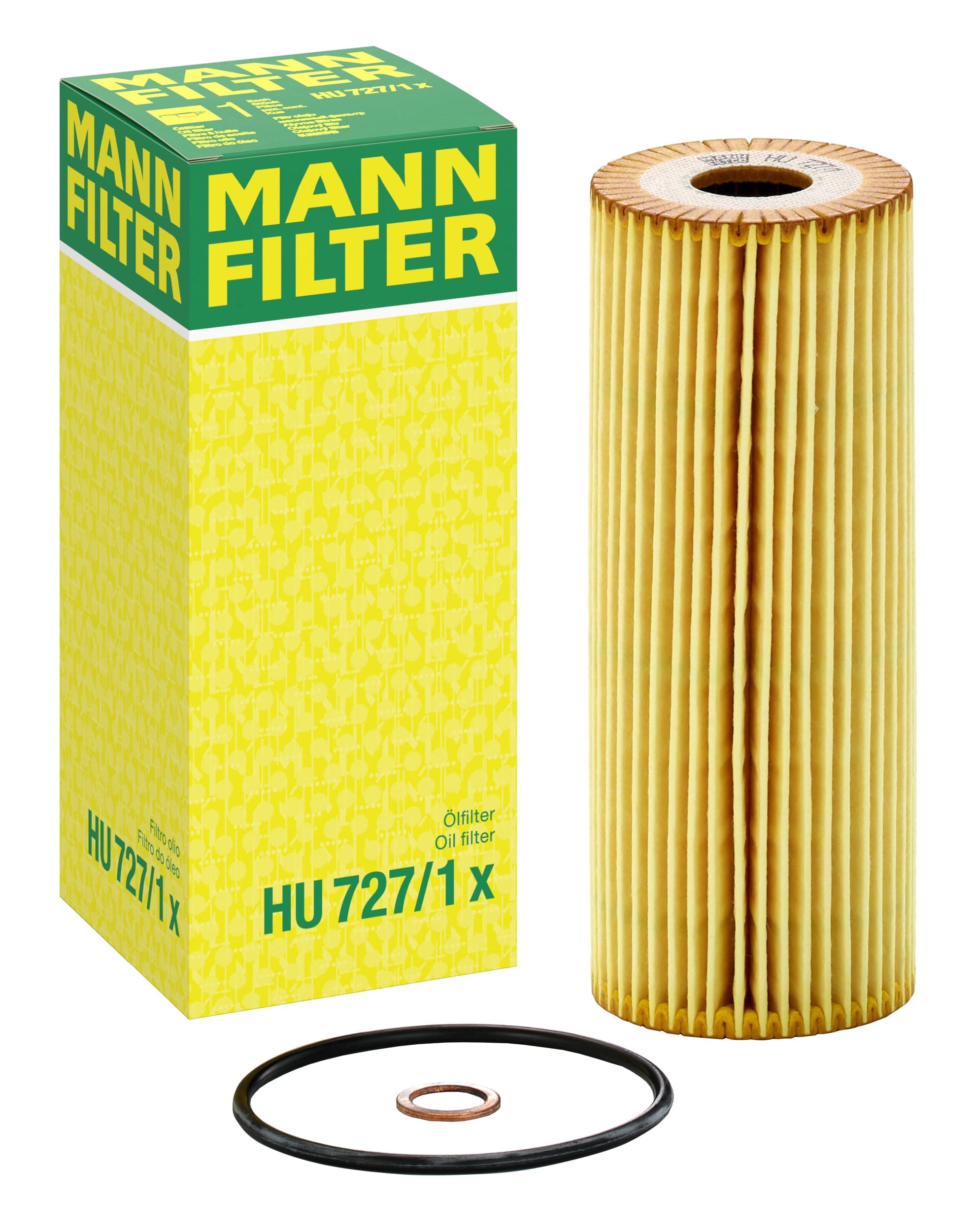 HU 727/1 x Cartridge Oil Filter Replacement with Oil Drain Plug Gasket Compatible With Mercedes-Benz 300CE (1990-1993), 300E (1993), 300SE (1992-1993), 300SL (1990-1993), 300TE (1993)