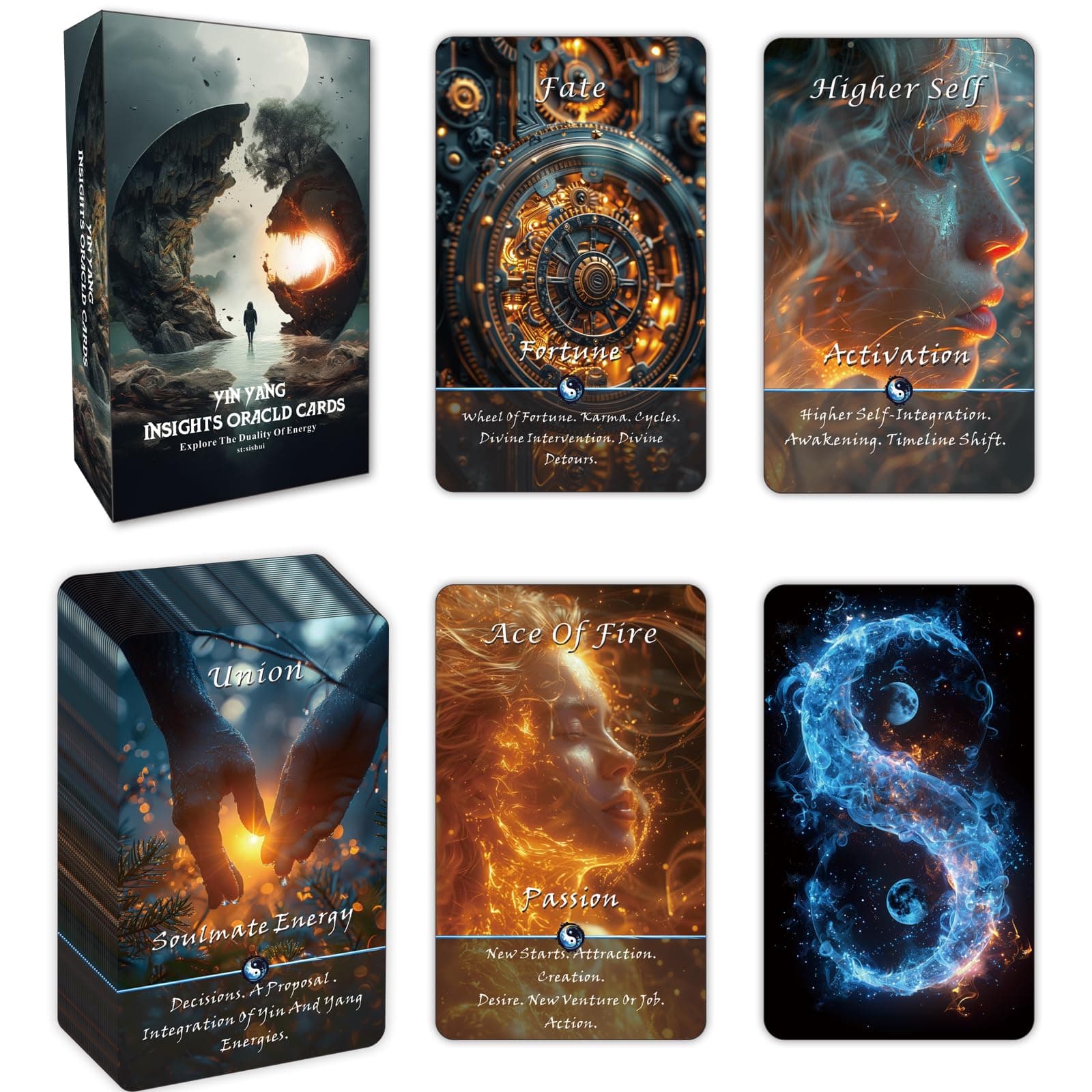 pailing Yin and Yang Oracle Cards, Karma Connection Oracle Deck of 68 Cards, Spiritual Guidance Tool for Beginners to Balance Dual Energies, Emotional Healing, and Self-Discovery