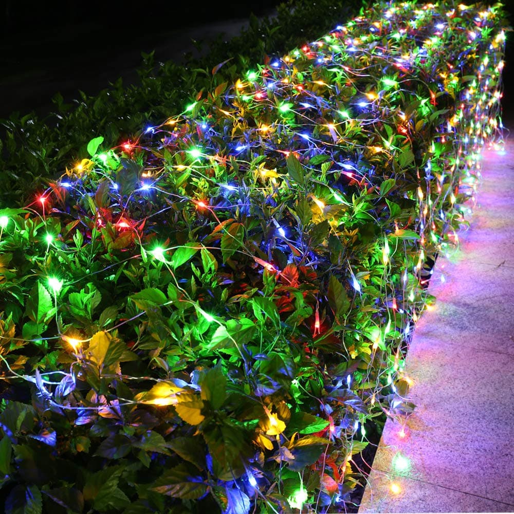 Joomer 12ft x 5ft 360 LED Christmas Net Lights, 8 Modes Bush Mesh Lights Connectable, Timer, Waterproof for Christmas Trees, Bushes, Garden, Outdoor Decorations (Clear Wire, Multicolor)
