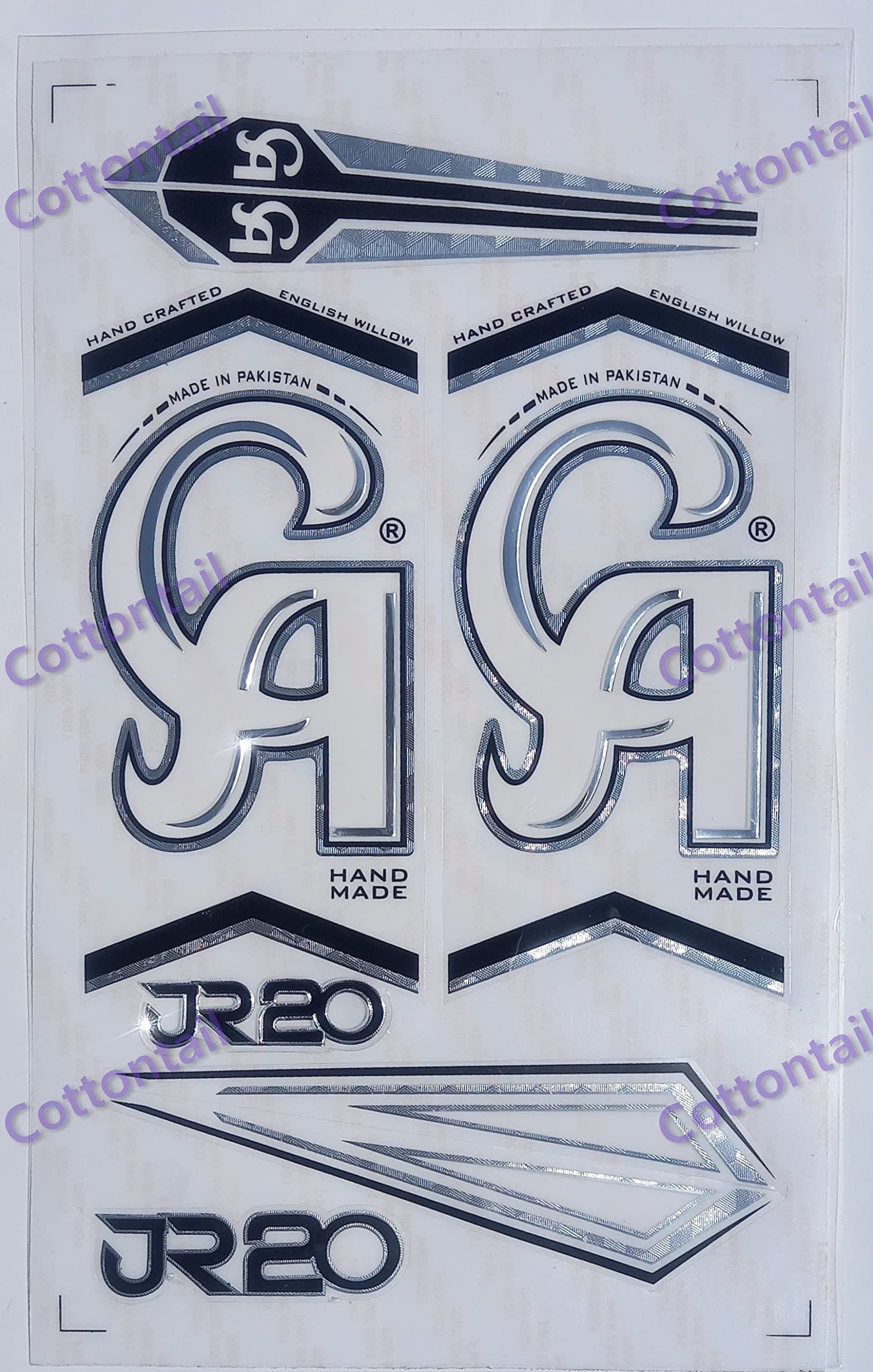 Cottontail | 3D CA JR20 | JASON ROY Edition | English Willow | Embossed Cricket Bat Sticker | White