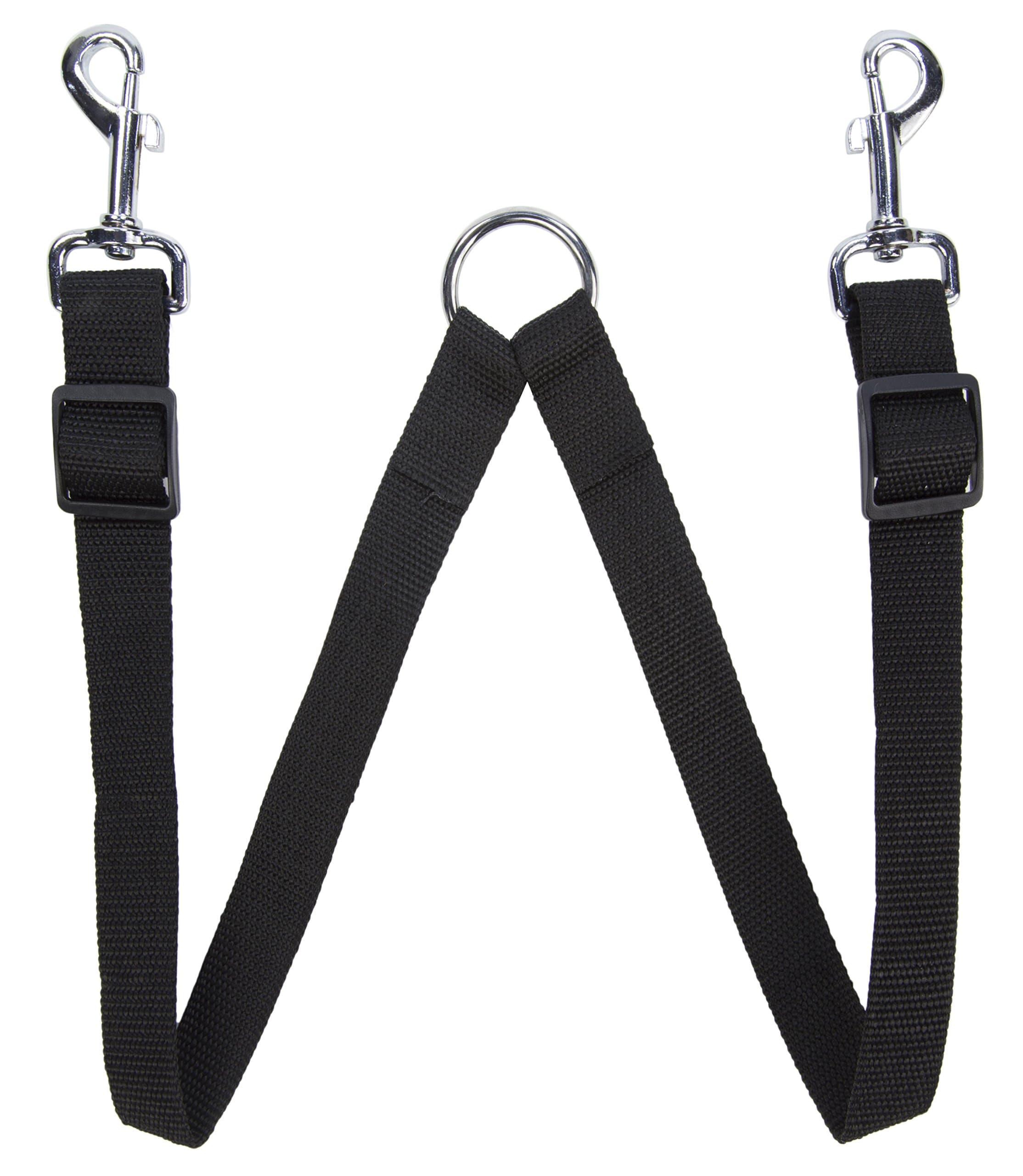 Strong Dog Lead Leash Splitter Adjustable Double Twin Coupler With Collar Clips (Black)