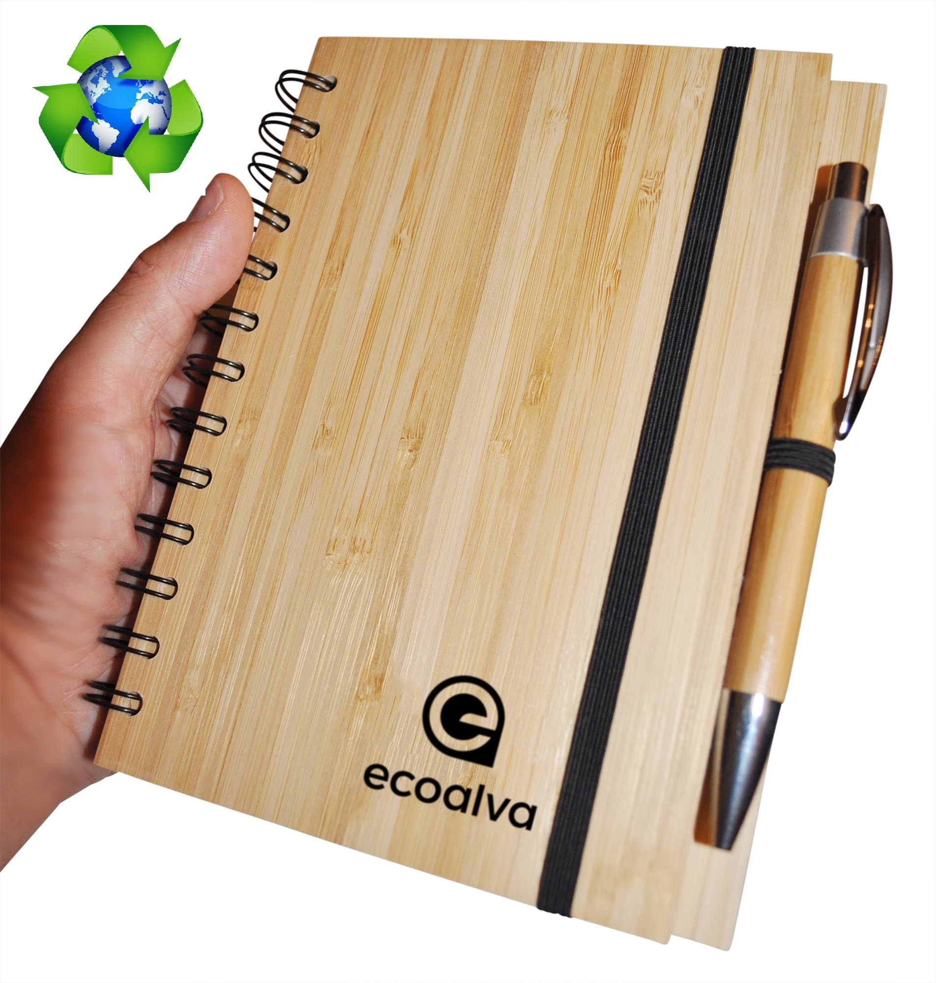 Bamboo Notepad With Pen, Made Of Recycled Paper and Hard Cover