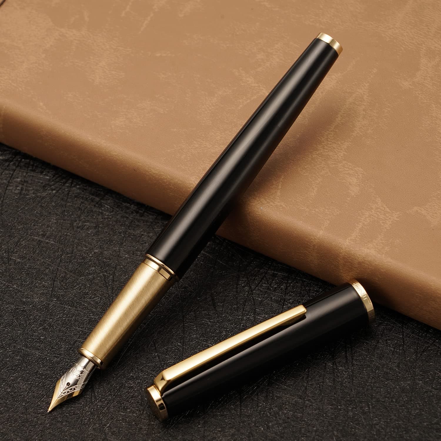 Jinhao 95 Metal Fountain Pen Extra Fine Nib, Vivid Black with Golden Clip Writing Pen